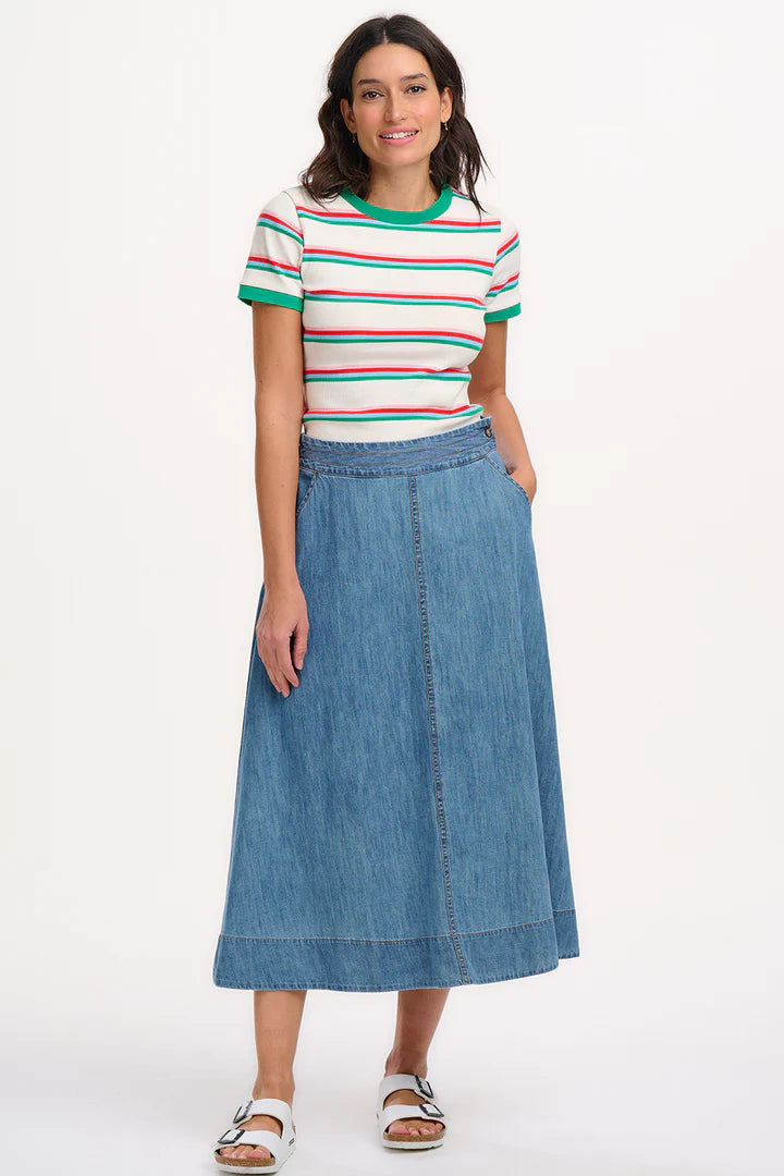 Orianna Denim Skirt for Women - Mid Blue Washed High Waist A-Line Mini Skirt | Casual Outfit, Summer Fashion, Streetwear Style