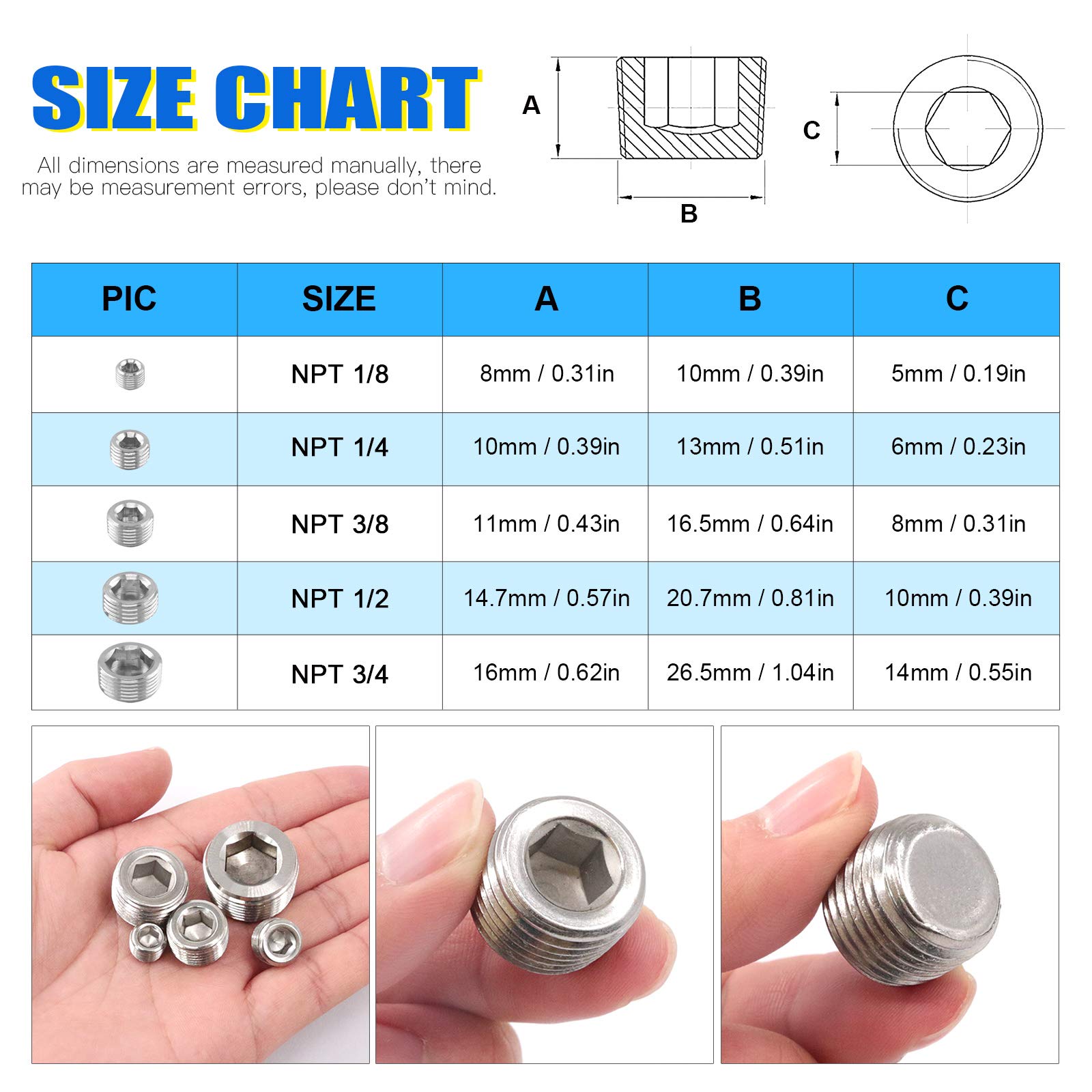 Glarks 16Pcs 304 Stainless Steel 1/8