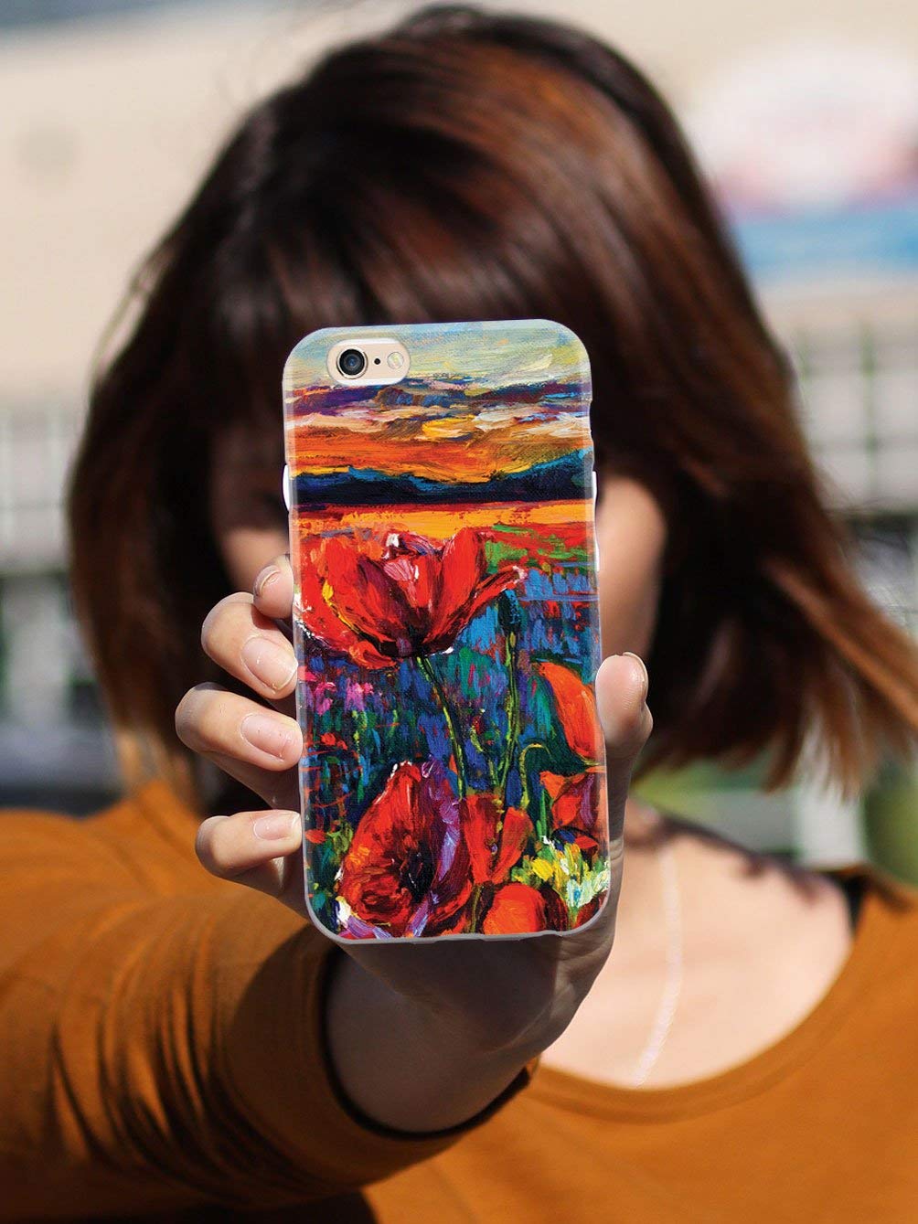 **Inspired Cases - iPhone 8 Plus Case, 3D Textured Protective Cover with Red Tulips Impressionist Painting Design - Durable Shockproof Phone Case for Apple iPhone 8 Plus - Perfect for Daily Use, Travel & Gifts**