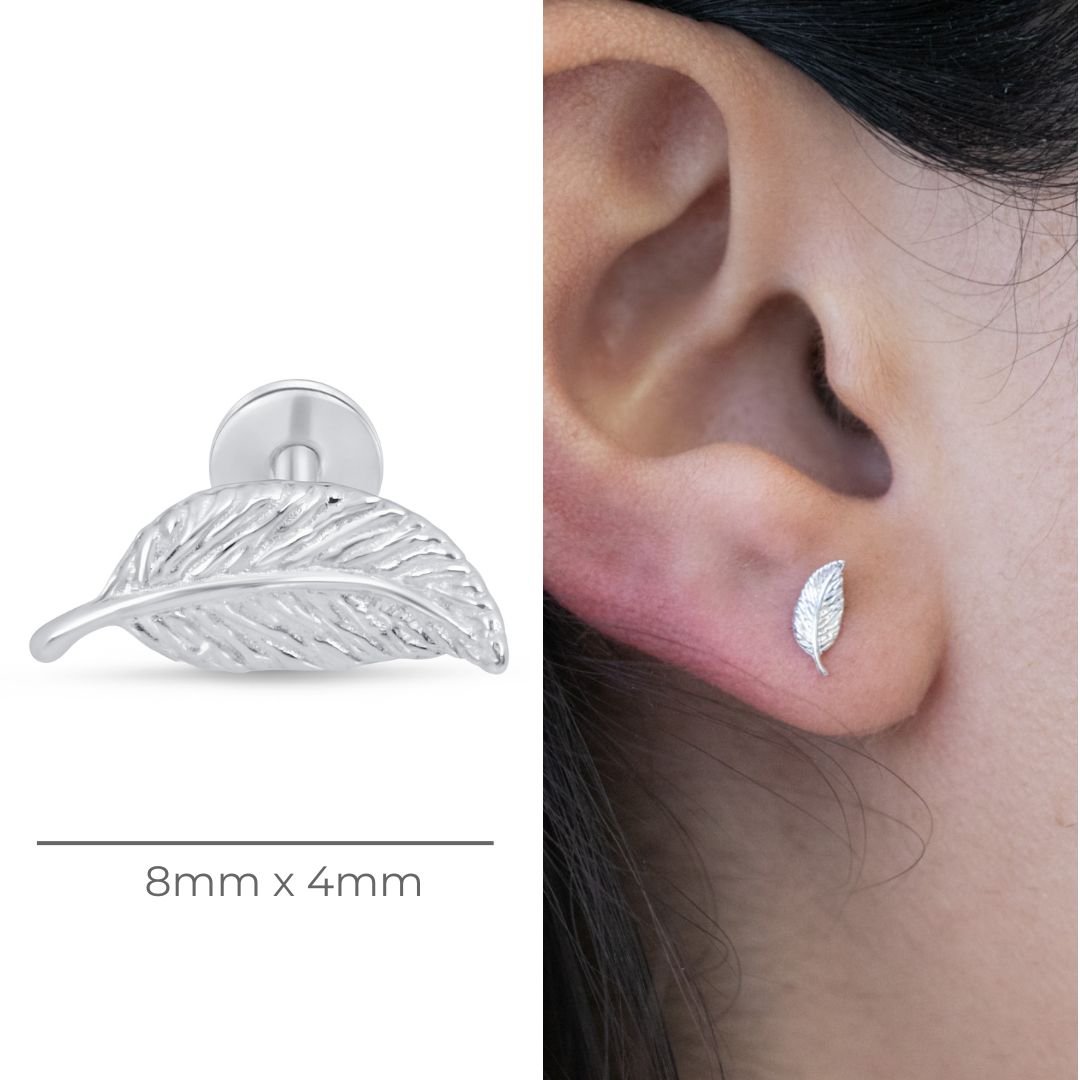 14k White Gold Leaf Flat Back Stud Earrings - Elegant Nature-Inspired Jewelry for Women, Perfect for Everyday Wear, Parties & Special Occasions