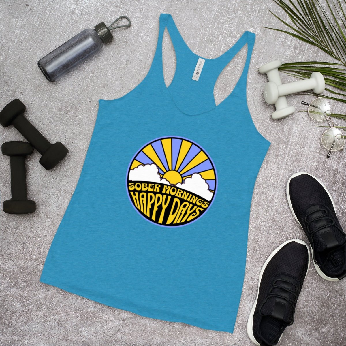 Sober Mornings Happy Days Racerback Tank Top for Women - Comfortable Workout & Yoga Tops - Perfect for Gym, Running, and Casual Wear