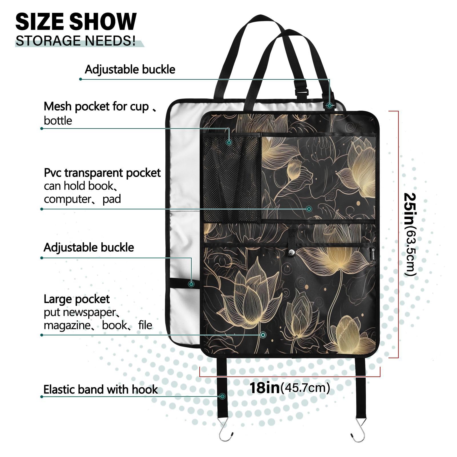 Golden Lotus Black Car Seat Protector with Storage Pockets - Waterproof Back Seat Cover with Kick Mats - Universal Fit for Cars, SUVs & Trucks - Protect Seats from Kids, Pets & Spills (Perfect for Family Road Trips & Daily Commute)