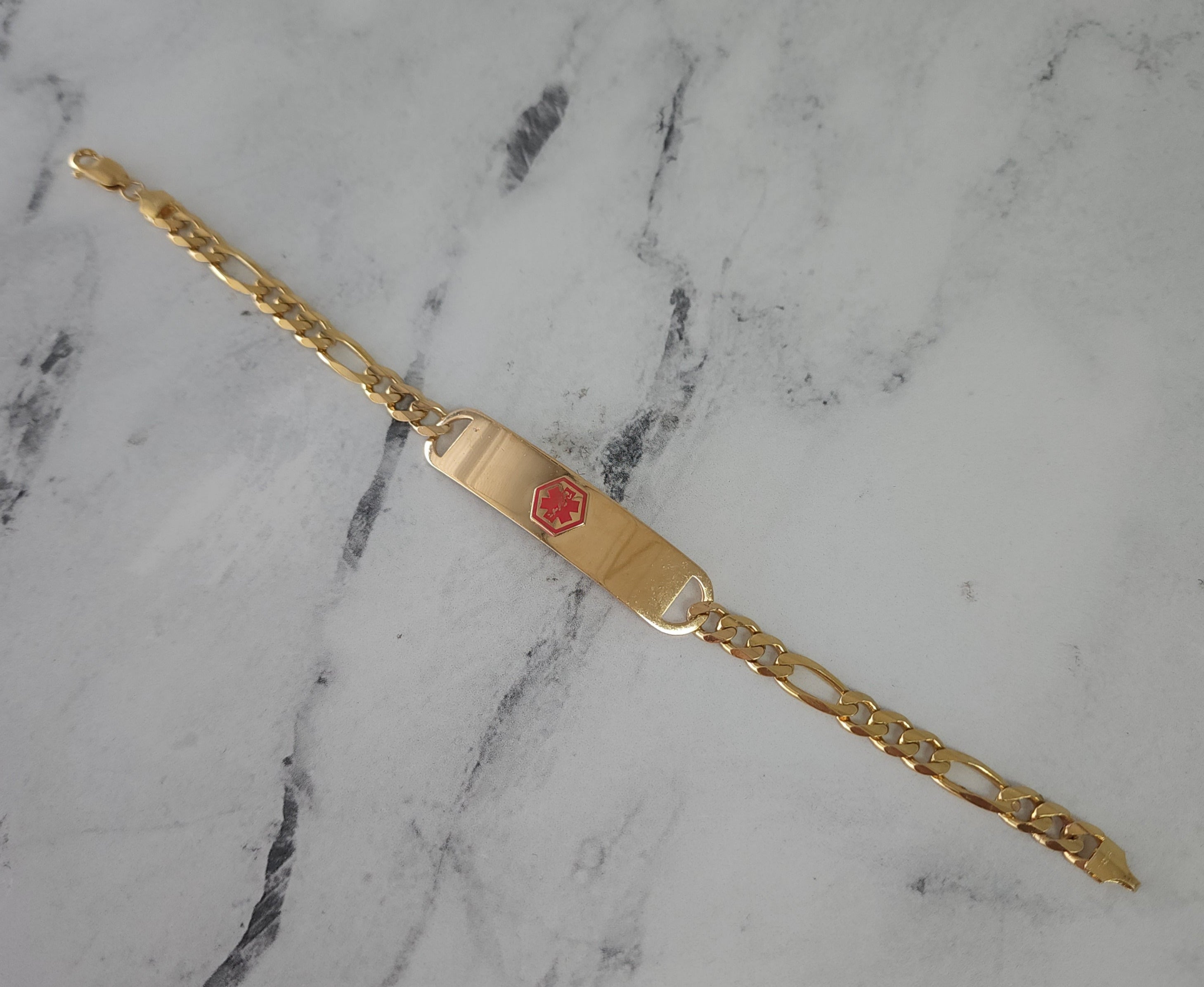 14k Yellow Gold Medical Alert Bracelet with Figaro Chain - Stylish & Durable Emergency ID Jewelry for Seniors, Allergies & Medical Conditions
