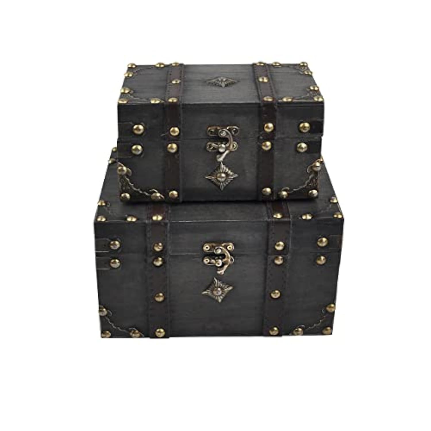 2-Piece Vintage Handmade Wooden Storage Box Set - Antique Style Jewelry Organizer for Wardrobe, Trinket & Decorative Storage | Perfect for Jewelry Display, Gift Box & Home Décor (301-Combo2)