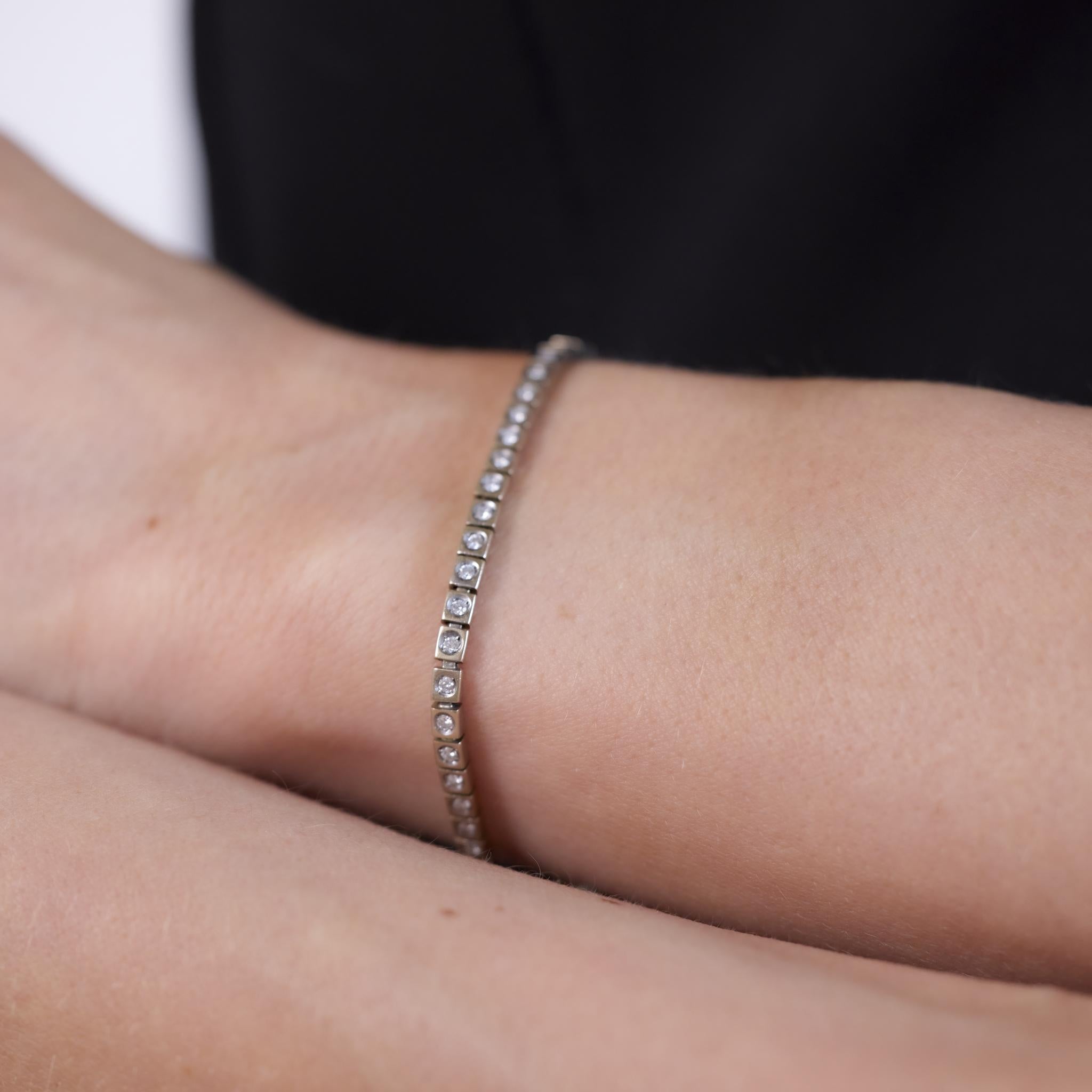 Vintage French 18K White Gold Diamond Tennis Bracelet - Elegant Jewelry for Women, Perfect for Weddings, Parties & Special Occasions