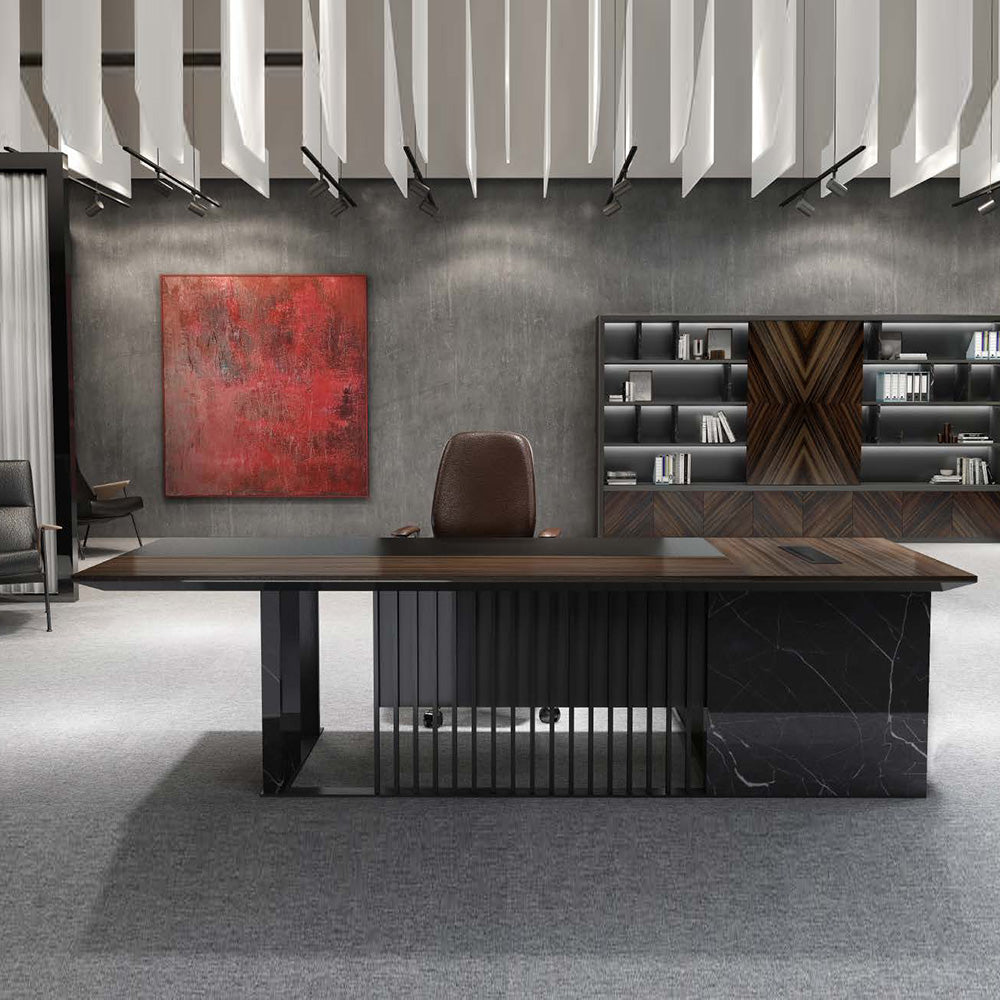 Premium MADEIRA Executive Desk 220cm with Left Return in Hazelnut & Grey - Modern Office Furniture for Home & Business Workspaces