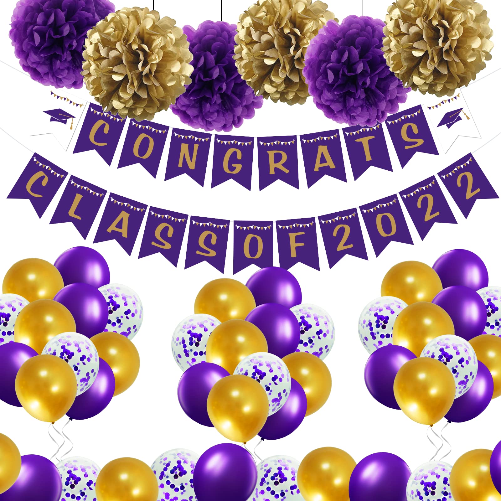 2022 Graduation Party Decorations - Purple & Gold High School Graduation Supplies - Congrats Class of 2022 - Perfect for Graduation Ceremony, Party Backdrop & Photo Booth Decor