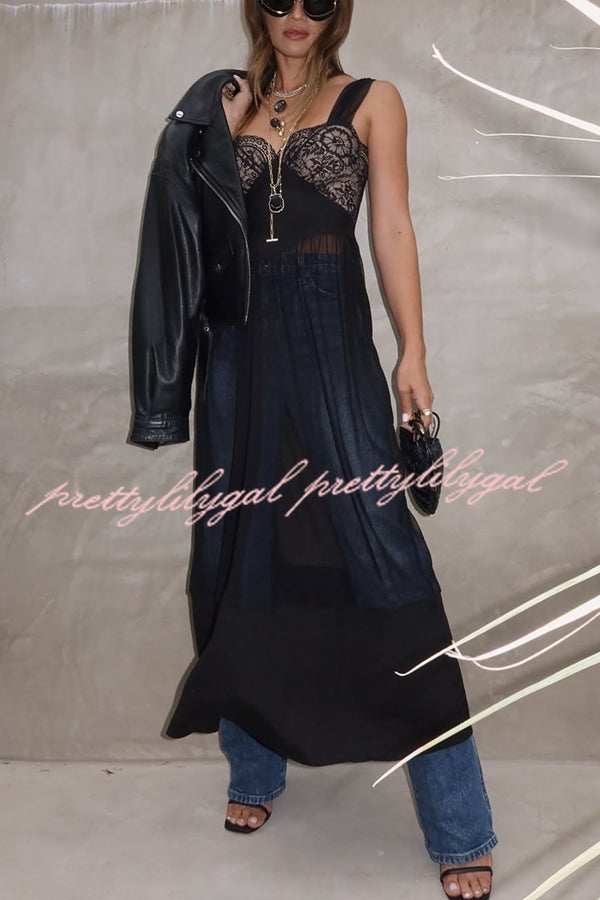 Romantic Modern Lace Tulle Patchwork Waist Midi Dress for Women - Perfect for Weddings, Parties & Date Nights
