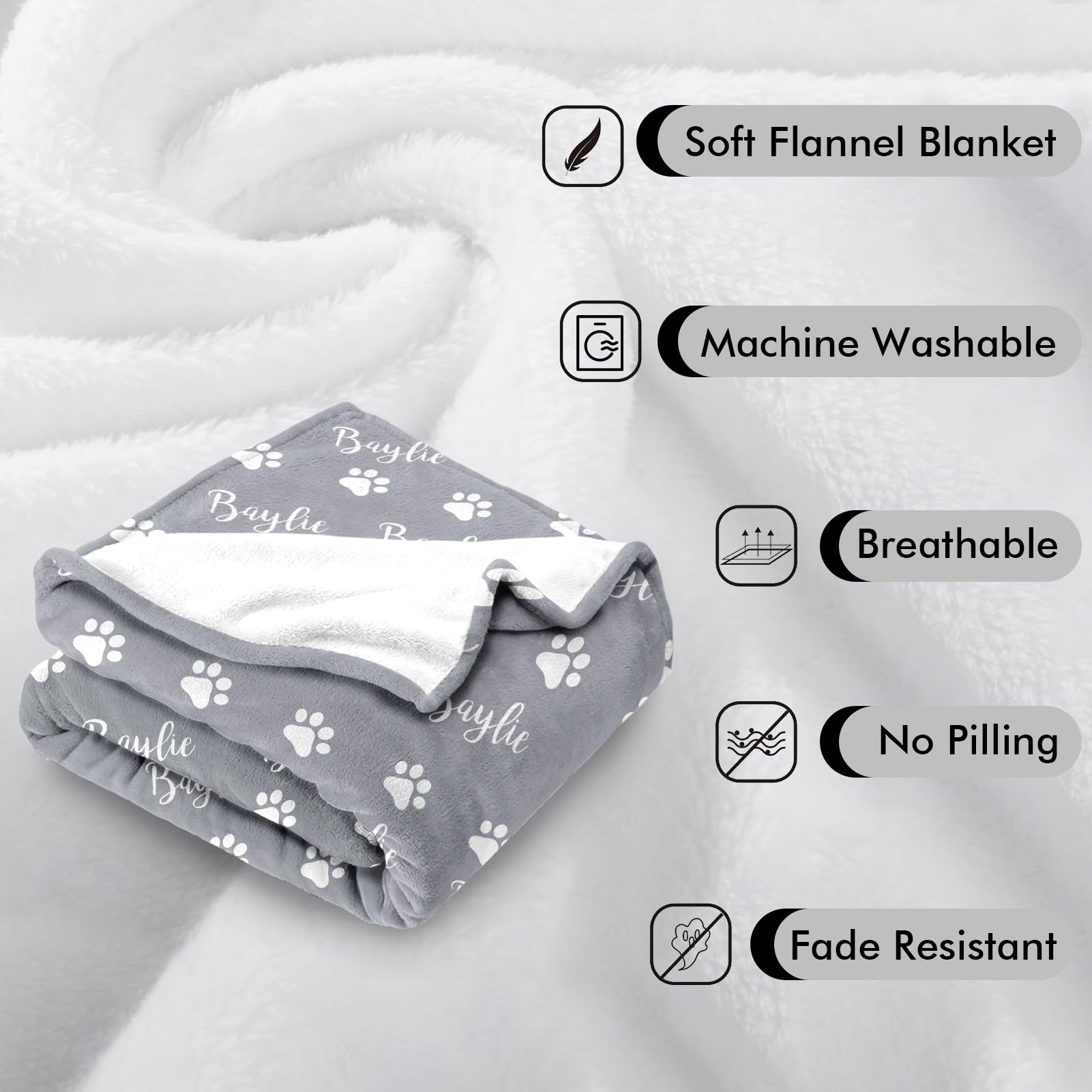 Custom Personalized Dog Blanket with Name & Pattern - USA Printed Pet Blanket for Dog Lovers - Perfect for Pet Memorial Gifts, Home Decor & Comforting Pet Loss