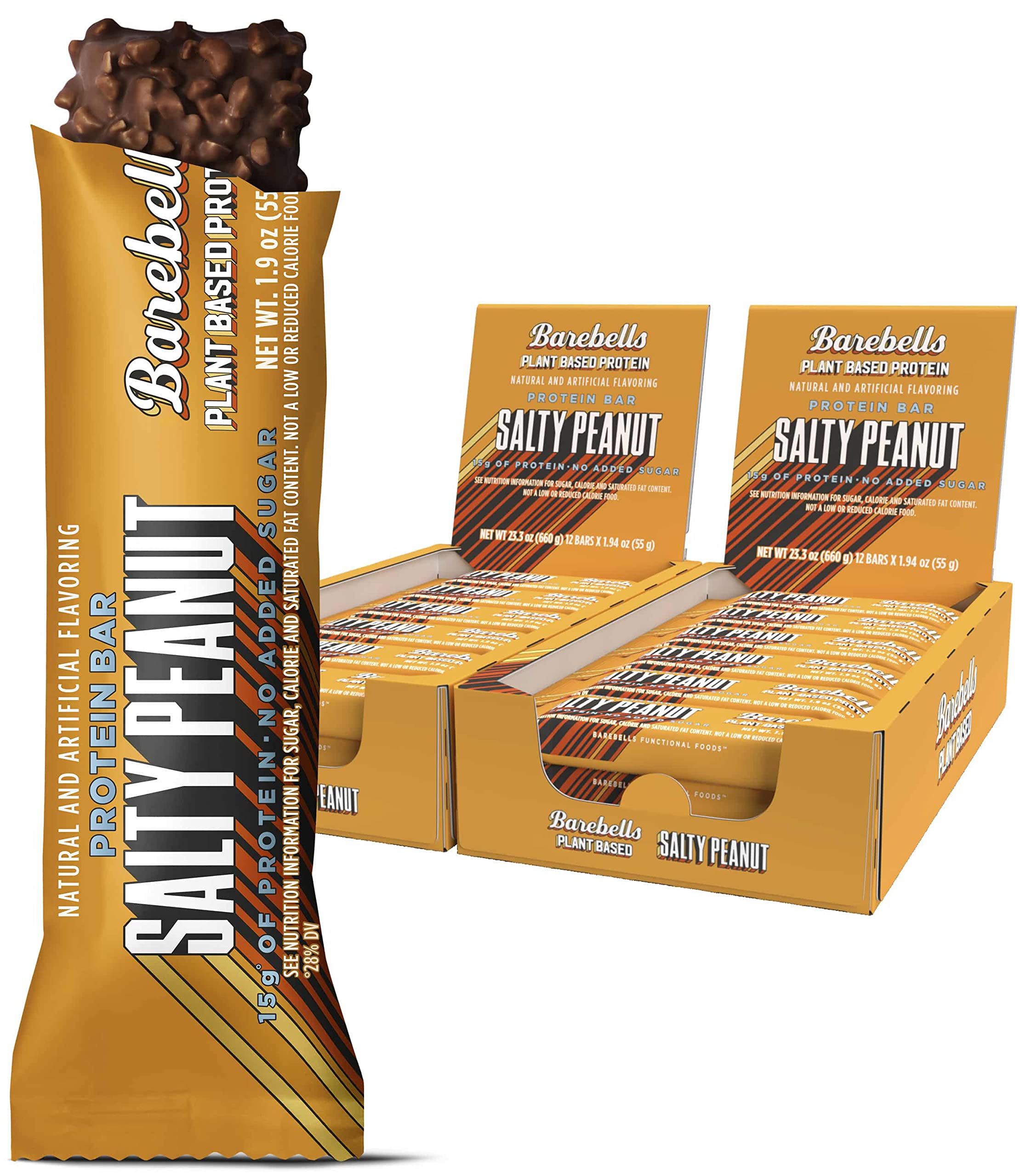 Barebells Vegan Protein Bars Salty Peanut - 12 Count (Pack of 2) | Plant-Based High Protein Snack with 15g Protein & 1g Sugar | Low Sugar Chocolate Protein Bars for Breakfast, Gym, Workout & On-The-Go Energy