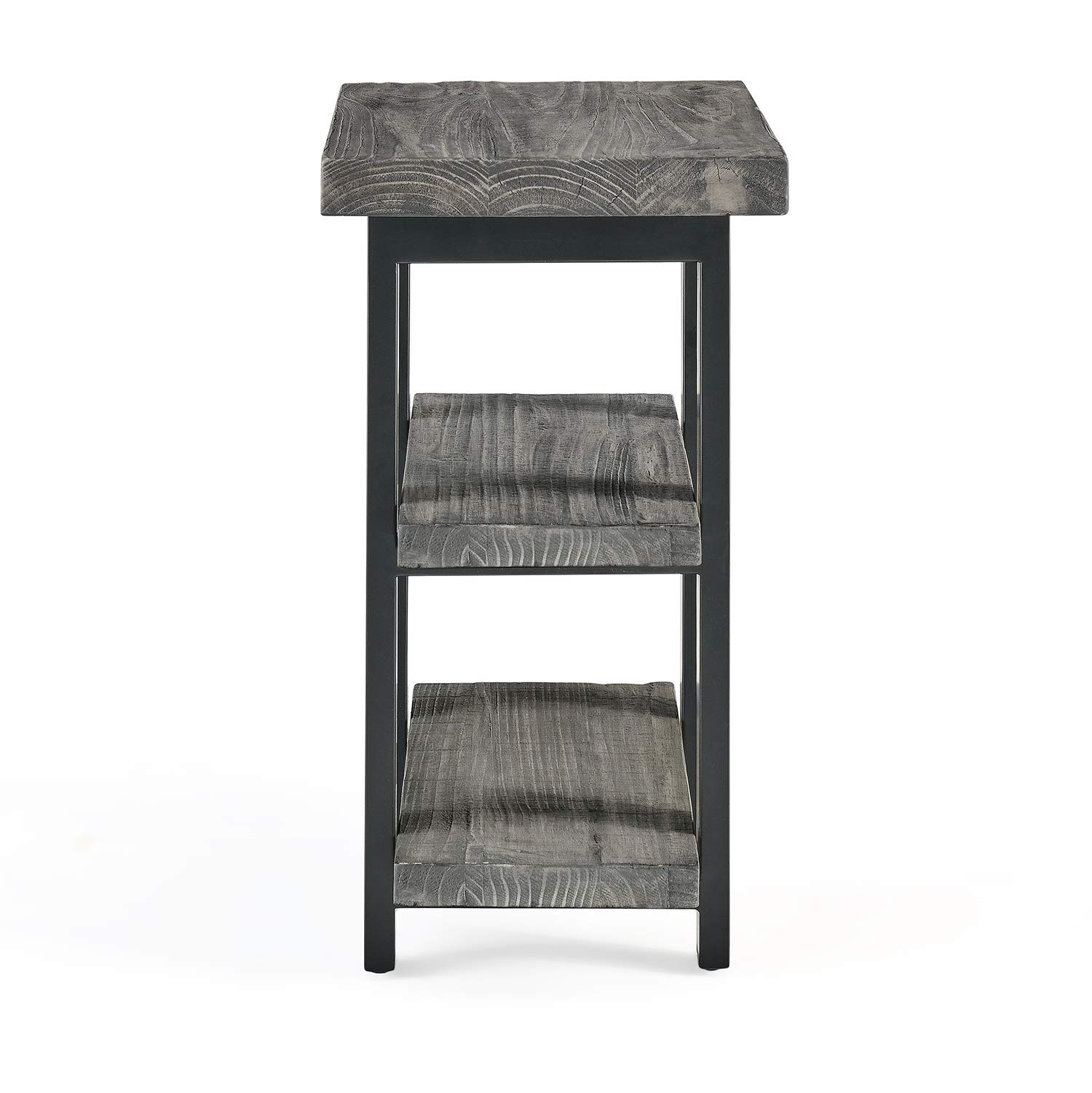 Alaterre Pomona Industrial 2-Tier End Table - Solid Pine Wood & Metal Legs in Slate Gray - Sturdy Side Table for Living Room, Bedroom or Office - Rustic Home Decor Accent Piece