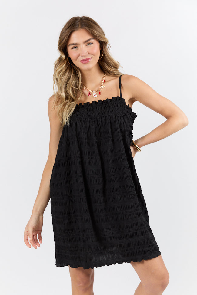 Tidal Tango Black Textured Shift Romper Dress for Women - Casual Summer Outfit, Beach Cover Up, or Night Out - FINAL SALE