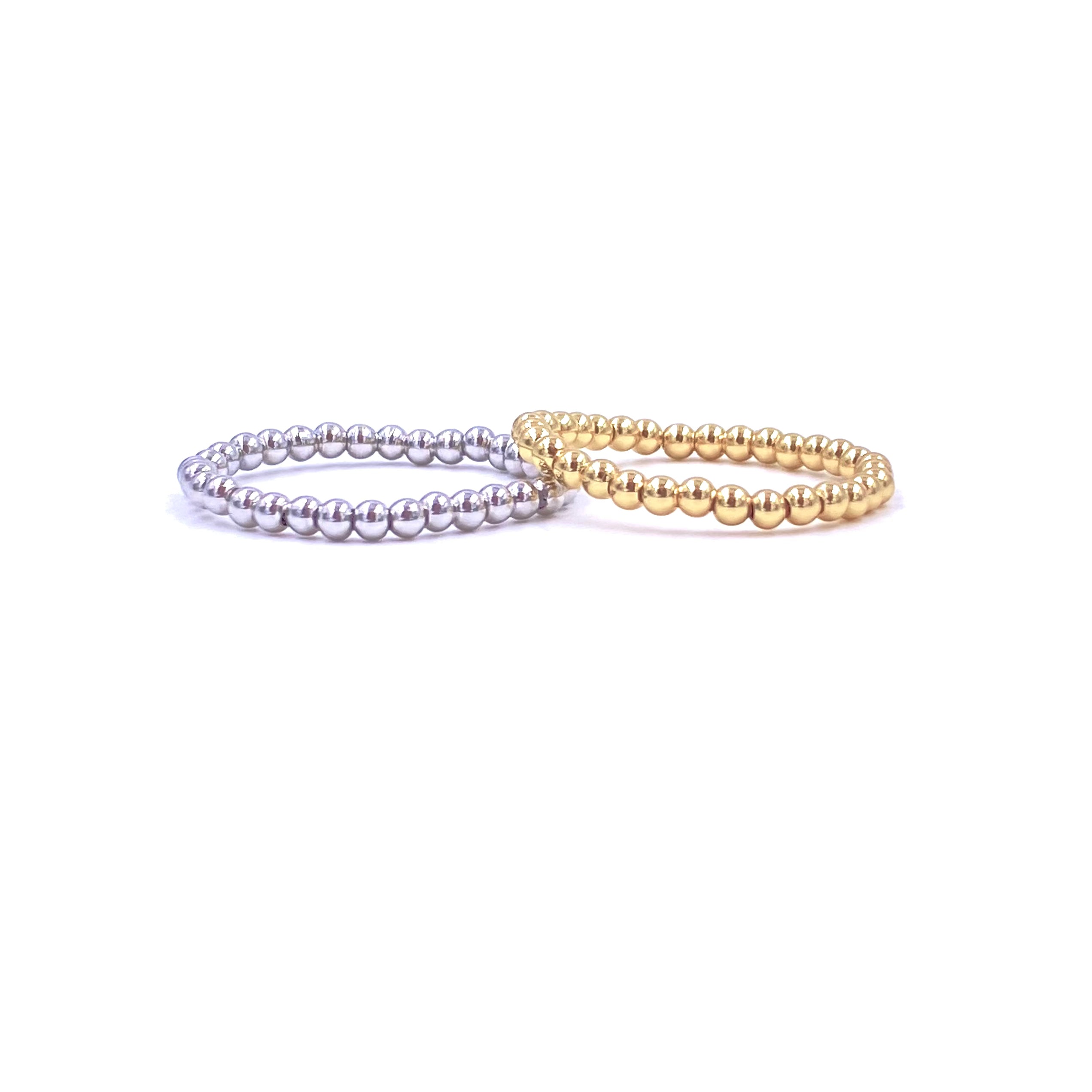 Ashley Gold Stainless Steel 2MM Ball Beaded Stretch Ring for Women - Adjustable Stackable Minimalist Jewelry for Everyday Wear & Special Occasions
