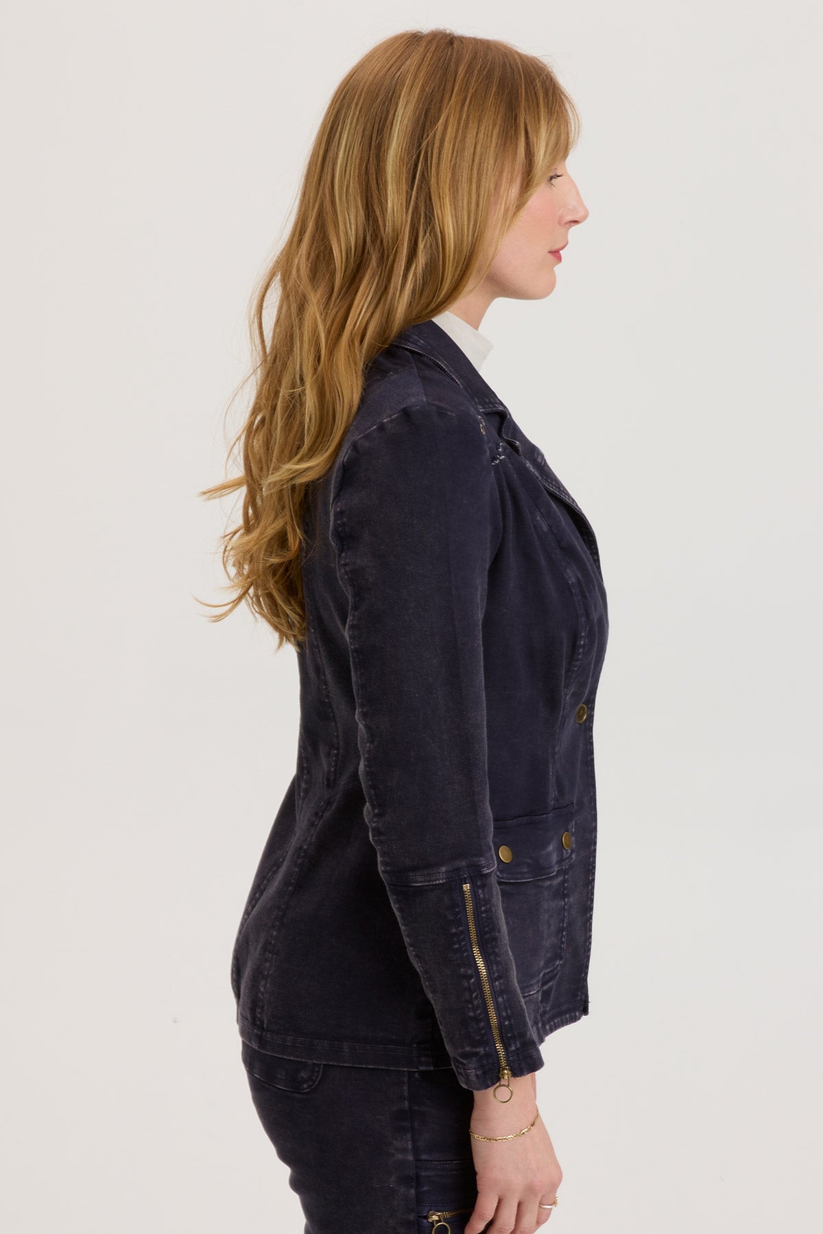 Terrwyn Distressed Wash Mariner Blazer for Women - Stylish Vintage Denim Jacket for Casual Outfits and Layering