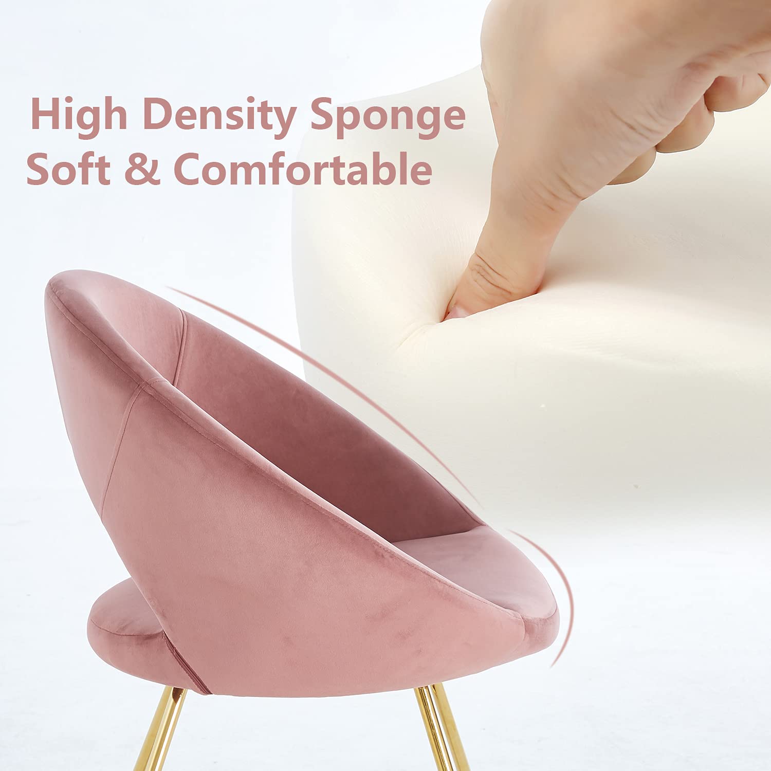 Modern Velvet Accent Chairs Set of 2 - Pink Upholstered Dining Armchairs with Golden Metal Legs for Living Room, Lounge & Leisure | Elegant Home Decor for Dining Area, Coffee Corner & Reading Nook