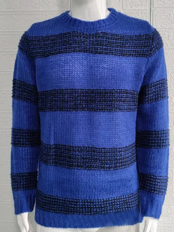 Men's Striped Round Neck Pullover Sweater - Casual Winter Knitwear for Office, Outdoors & Daily Wear