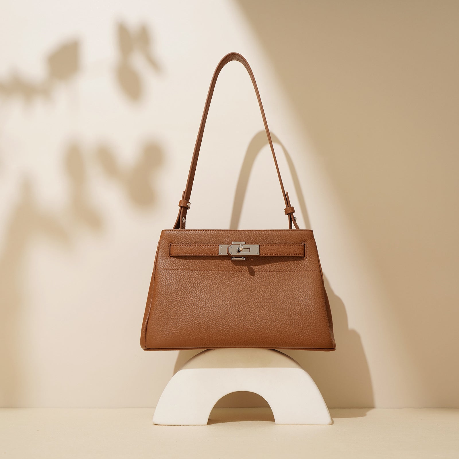 Genuine Leather Crossbody Shoulder Bag for Women - Lock Design Tote Handbag, Perfect for Work, Travel & Everyday Use