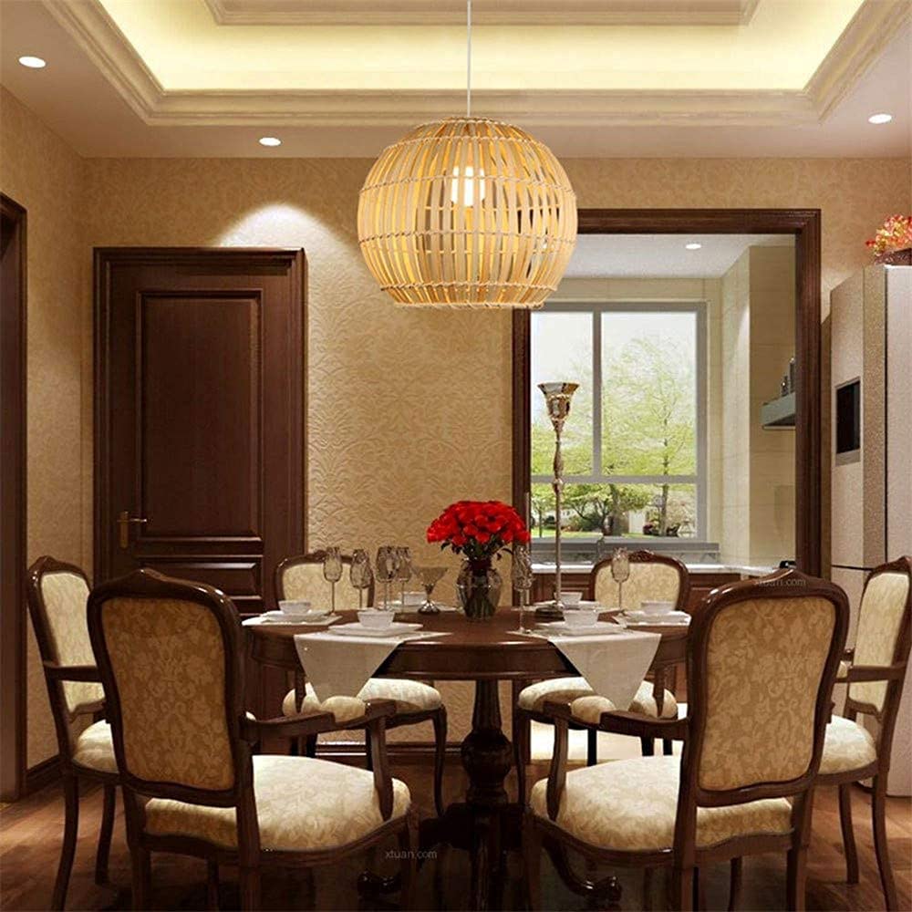 Round Bamboo Lantern Pendant Light - Natural Handwoven Wicker Lampshade for Rustic Ceiling Chandelier | Eco-Friendly Dining Room Lighting, Bedroom Decor, Patio & Outdoor Hanging Lights
