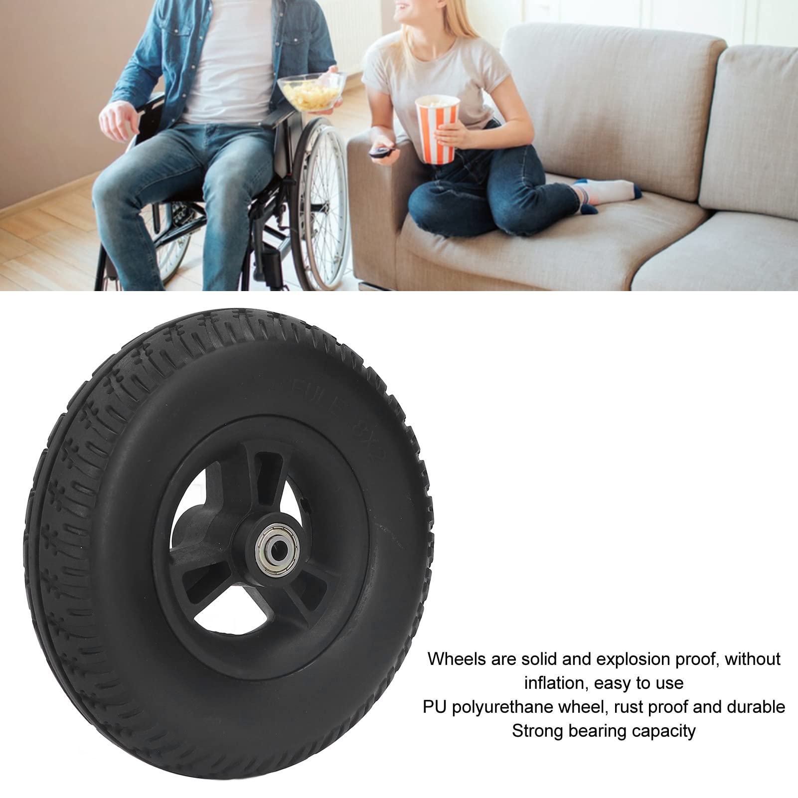 8 Inch Wheelchair Front Wheel Replacement - PU Anti-Skid Explosion-Proof Tire for Electric Wheelchairs - Durable Mobility Aid for Indoor/Outdoor Use