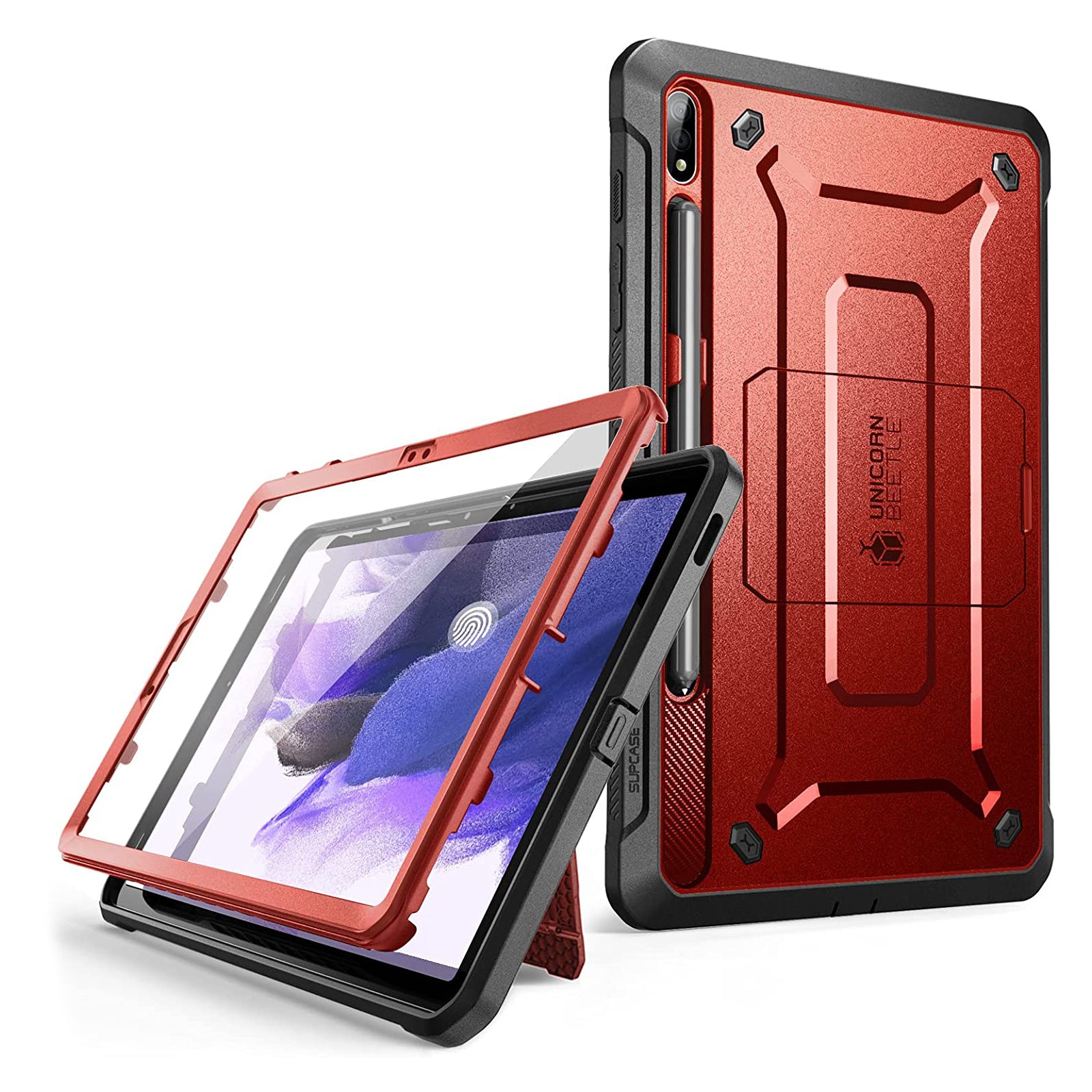 Samsung Galaxy Tab S7 FE 12.4 Inch (2021) Rugged Protective Case - Unicorn Beetle Pro Series Shockproof Cover with Built-in Screen Protector, Metallic Red | Perfect for Construction, Outdoor Adventures & Heavy-Duty Use