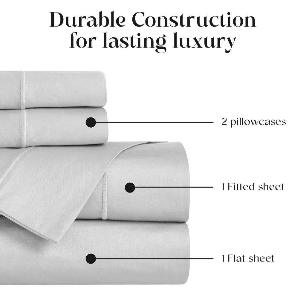 Luxury Egyptian Cotton 1500 Thread Count Embroidered Sheet Set - Queen Size Bedding for Ultimate Comfort & Breathability - Perfect for Master Bedrooms, Guest Rooms & Hotels