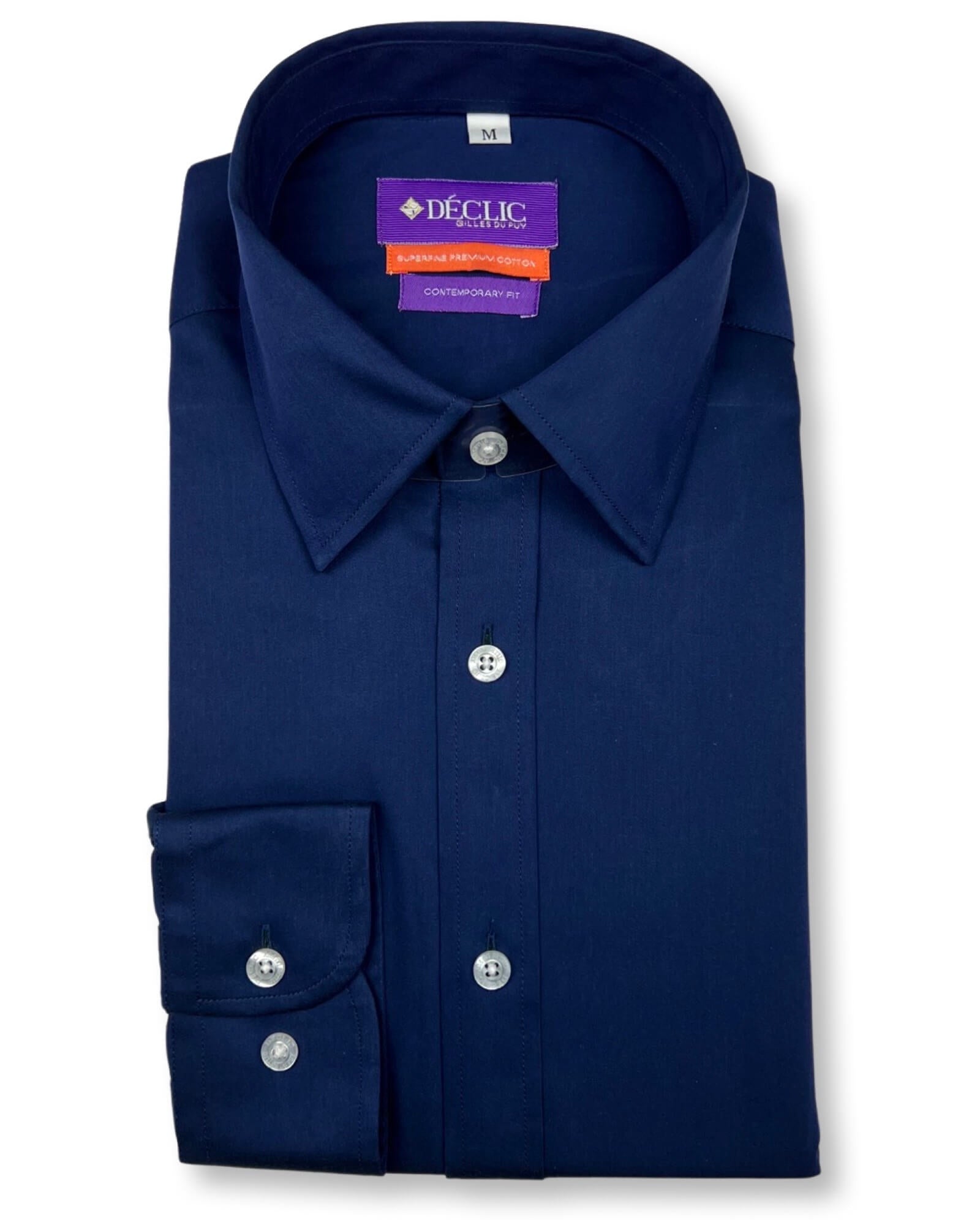 DÉCLIC Rainier Plain Shirt for Men - Classic Navy Blue Casual Button Down Shirt - Perfect for Office, Business, and Everyday Wear