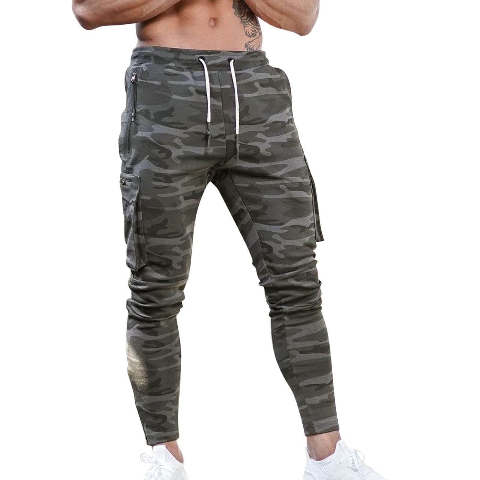 Men's Jogger Pants with Zipper Pockets - Open Bottom Fitness & Cargo Trousers for Running, Gym & Outdoor Activities