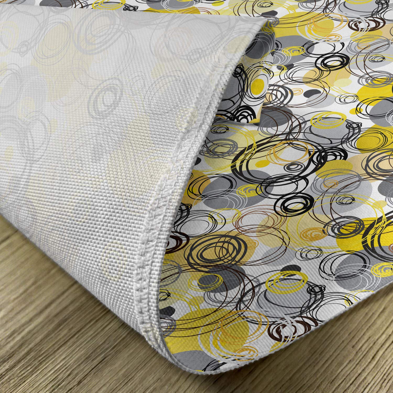 Ambesonne Grey and Yellow Place Mats Set of 4 - Hand Drawn Geometric Retro Circles Design - Washable Fabric Dining Table Mats for Kitchen & Home Decor - Perfect for Dinner Parties, Holiday Meals & Everyday Use (Brown, Beige, Black, White)