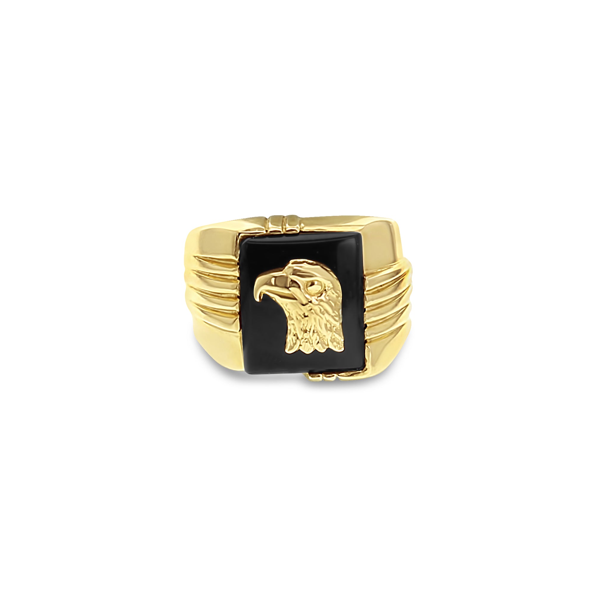 14K Yellow Gold Eagle Head Onyx Ring for Men - Stylish Statement Jewelry for Casual Wear, Gifts & Special Occasions