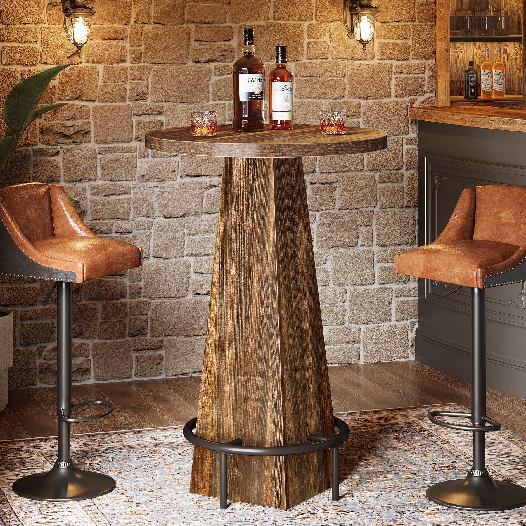 Round Pub Table with Footrest - 30