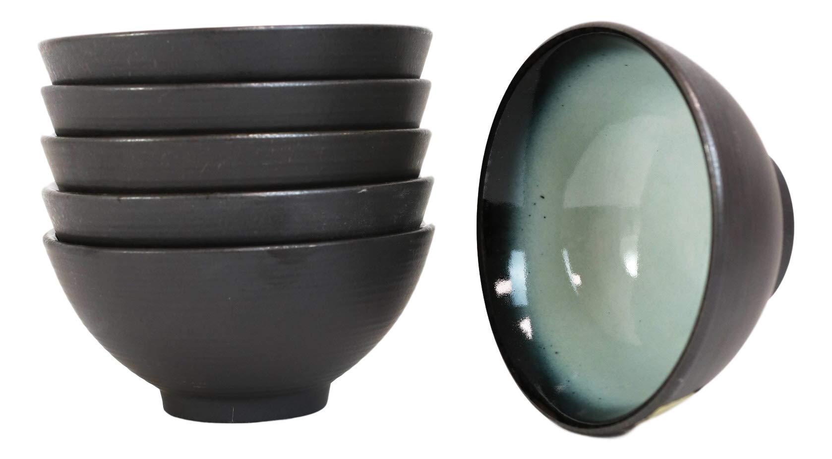 **Ebros Gift Porcelain Serveware Set - 6-Pack Artistic Ocean Zen Aquamarine Black Gradient Textured Bowls (10oz) - Perfect for Appetizers, Soup, Dessert & Rice - Ideal for Restaurants, Home Dining & Gifts**