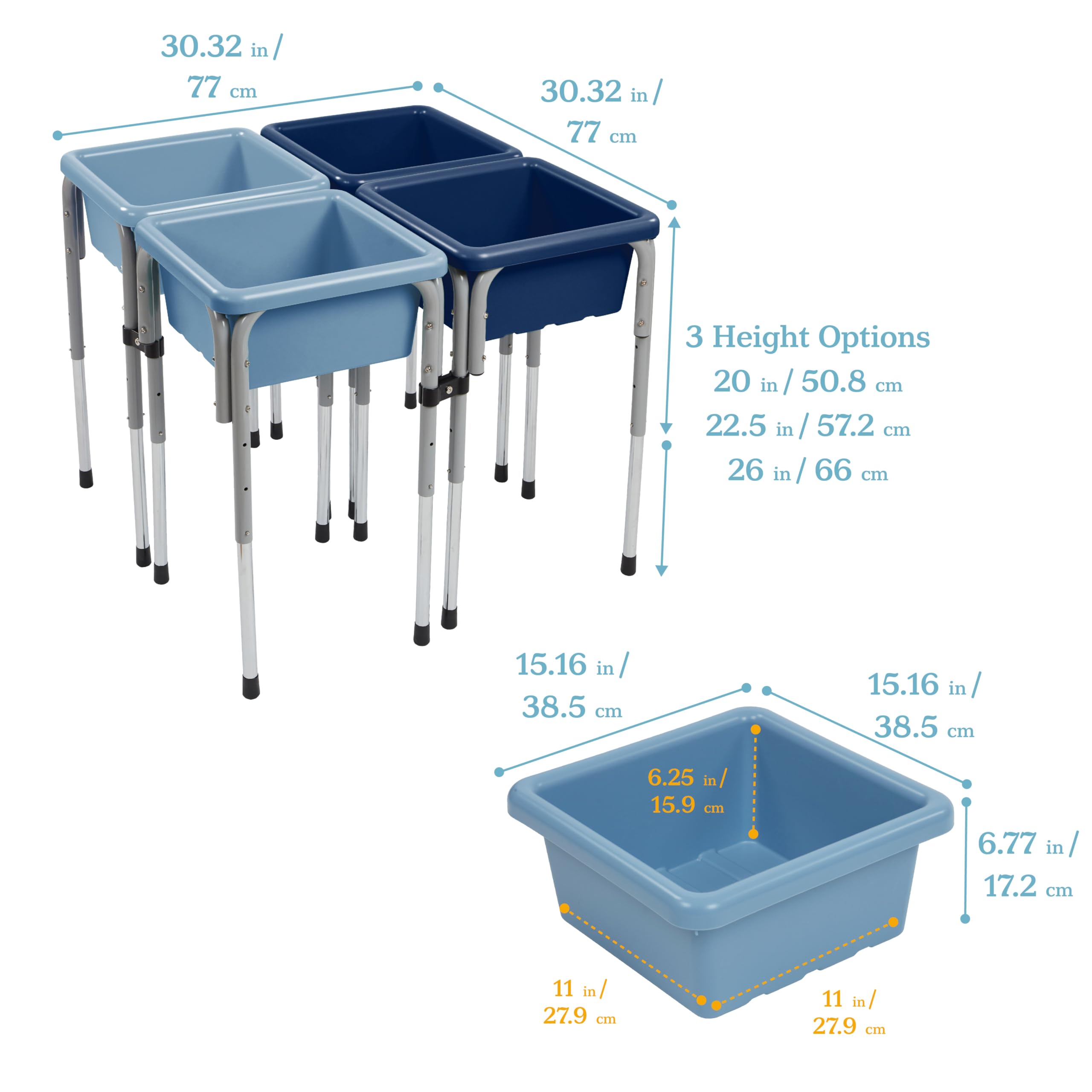 ECR4Kids Adjustable 4-Station Sand and Water Play Table with Sensory Bins - Navy & Powder Blue for Toddlers - Outdoor & Indoor Sensory Play Activity Center for Kids