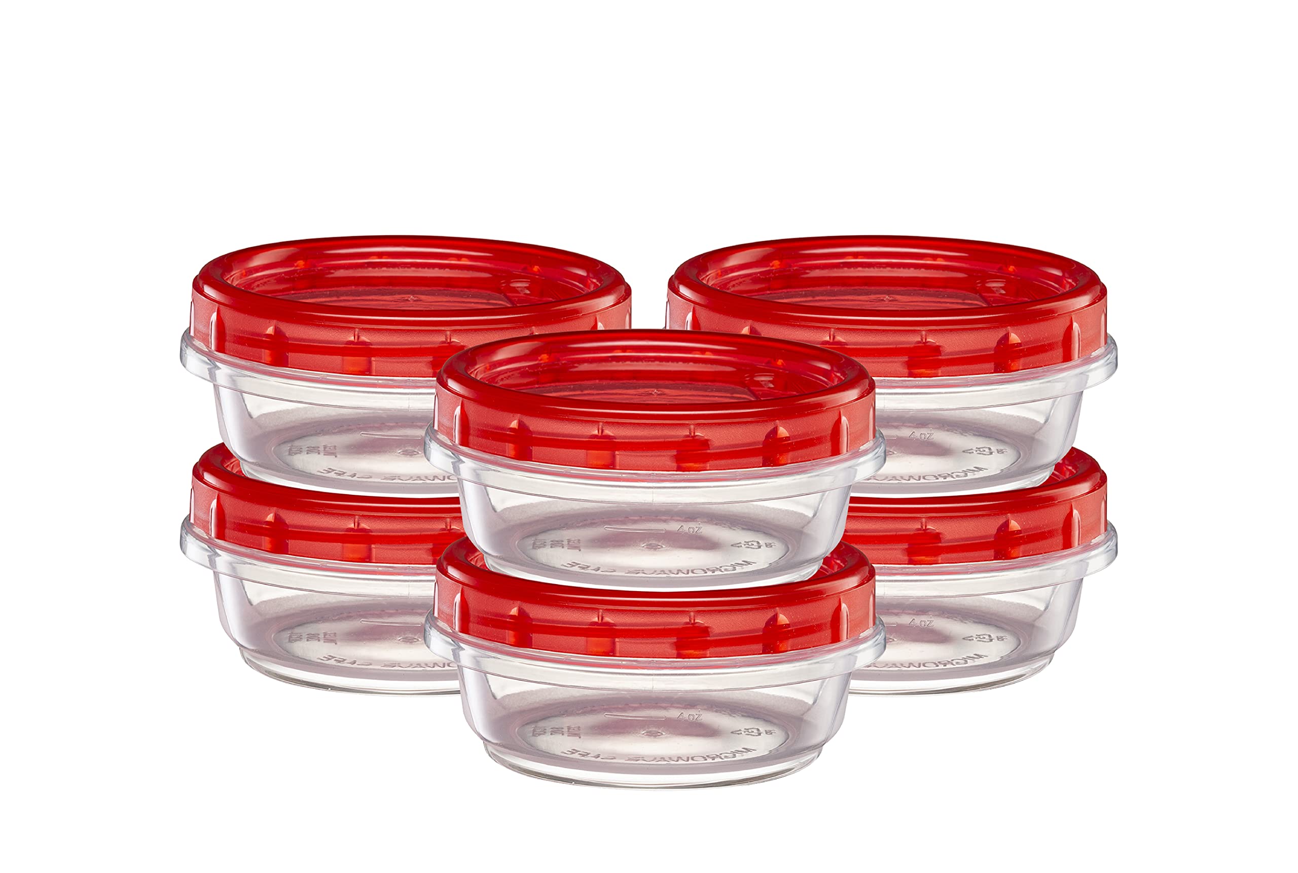 8oz (10 Pack) Clear Plastic Food Storage Containers with Red Screw-On Lids - Airtight Freezer Safe Twist Top Containers for Meal Prep, Leftovers & Bulk Food Storage