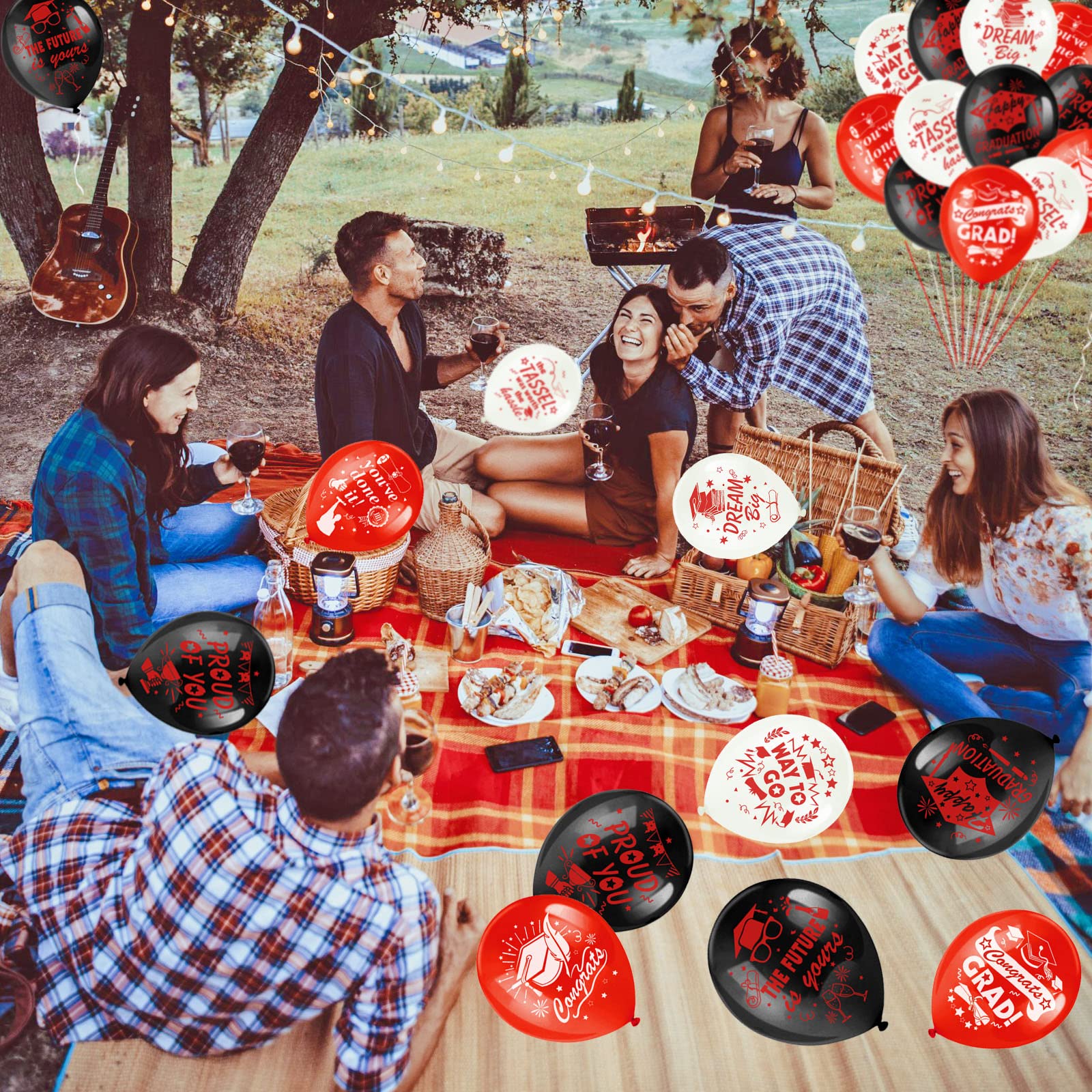 38-Piece Graduation Party Balloon Kit - 12 Inch Class of 2023 Latex Balloons with 2 Ribbon Rolls (Red, White, Black) - Proud of You & Congrats Printed Balloons for Classroom Decorations - 9 Unique Designs - Perfect for Graduation Parties, School Events & Celebration Decor