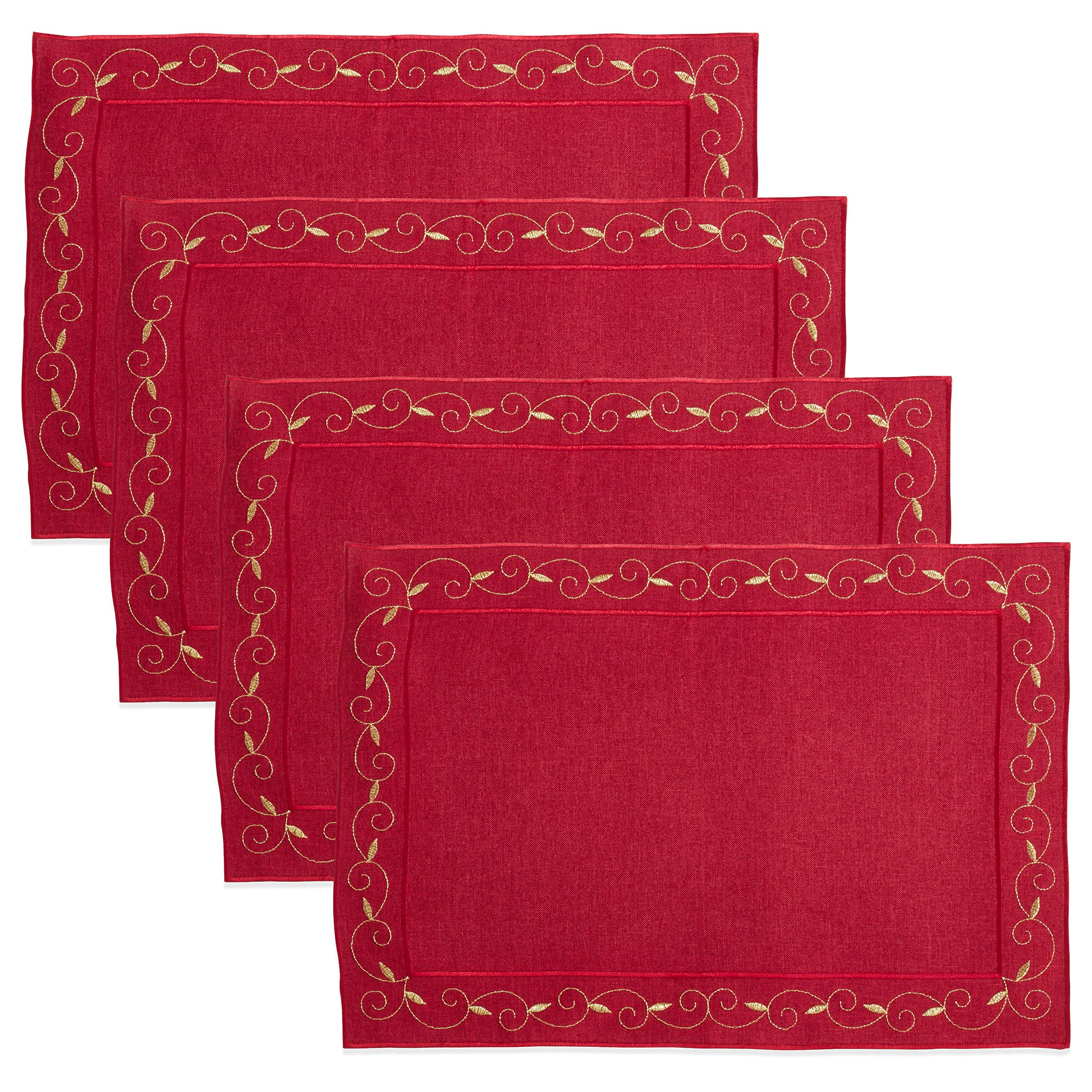 Embroidered Holiday Placemats Set of 4 - Christmas Table Decor, Thanksgiving Dinner Mats, Festive Dining Accessories for Home & Party