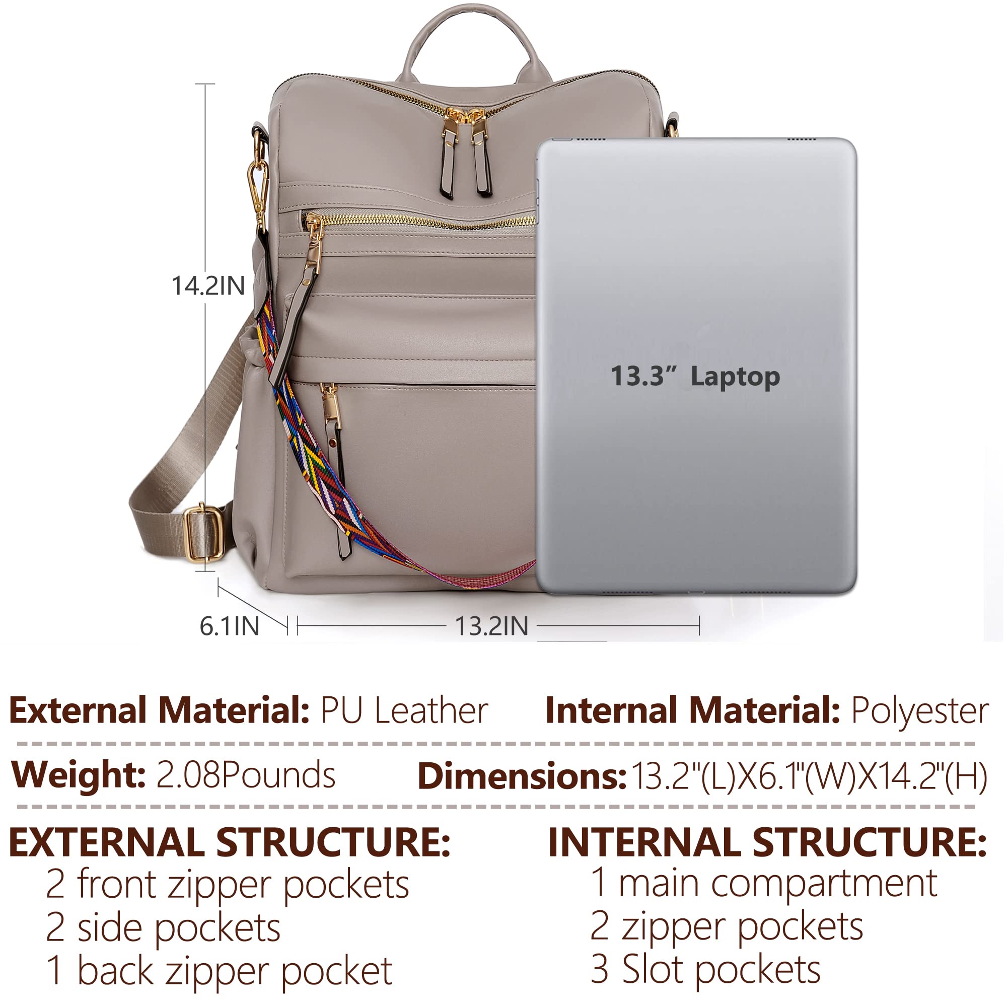 Dora & Liz Women's Leather Backpack Purse - Stylish Travel Shoulder Bag for Ladies, Designer Fashion Backpack for Work, School & Daily Use