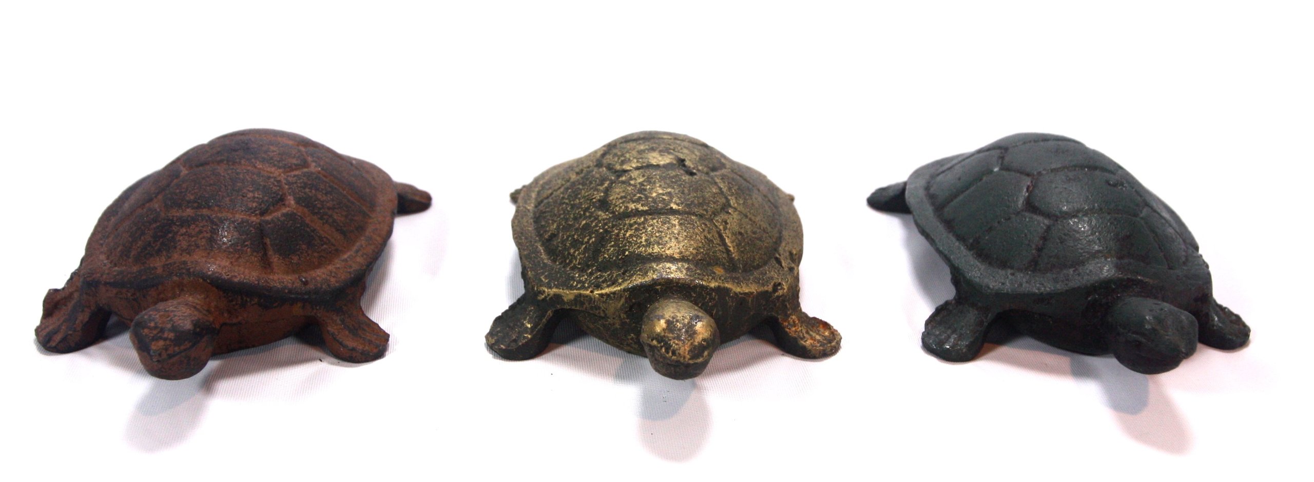 Turtle Friends Cast Iron Garden Ornaments - Set of 3 Handmade Rustic Outdoor Decor for Patio, Yard & Lawn - Perfect for Garden Landscaping & Backyard Decoration