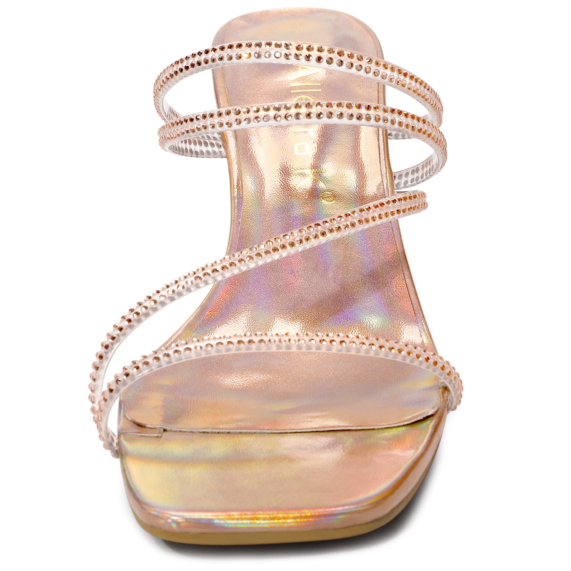 Allegra K Women's Rhinestone Strappy Kitten Heel Slide Sandals - Elegant Dressy Heels for Parties, Weddings & Evening Events