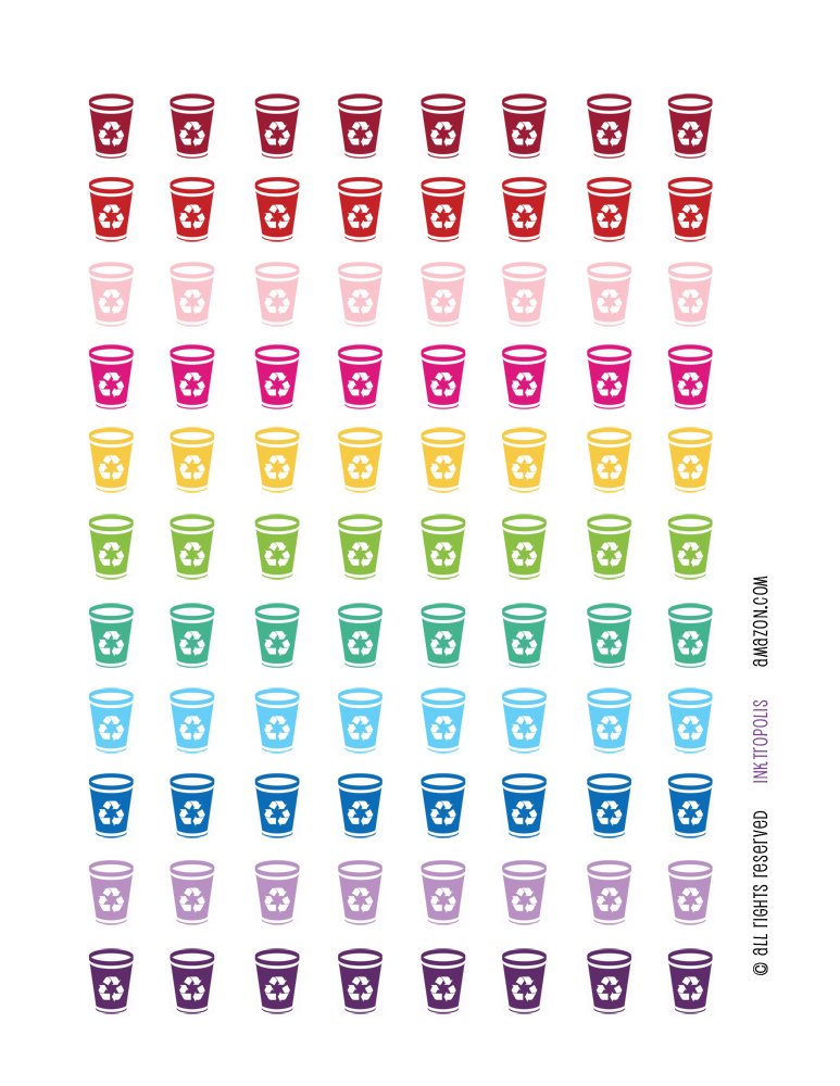 Monthly Planner Stickers - Colorful Rainbow Recycle Bin & Recycling Stickers for Erin Condren Vertical Life Planner - Perfect for Organizing Tasks, Tracking Habits & Eco-Friendly Planning