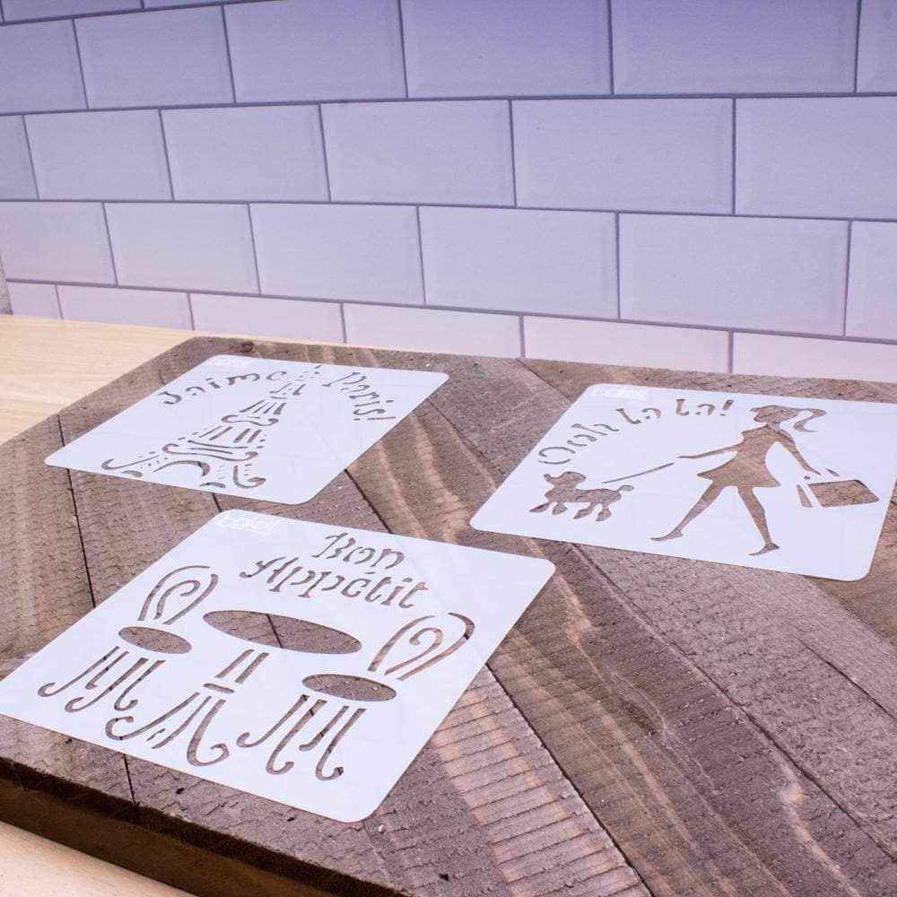 3-Piece I Love Paris France Stencil Set for DIY Crafts & Home Decor | Bakell® | Perfect for Scrapbooking, Wall Art, and Custom T-Shirts