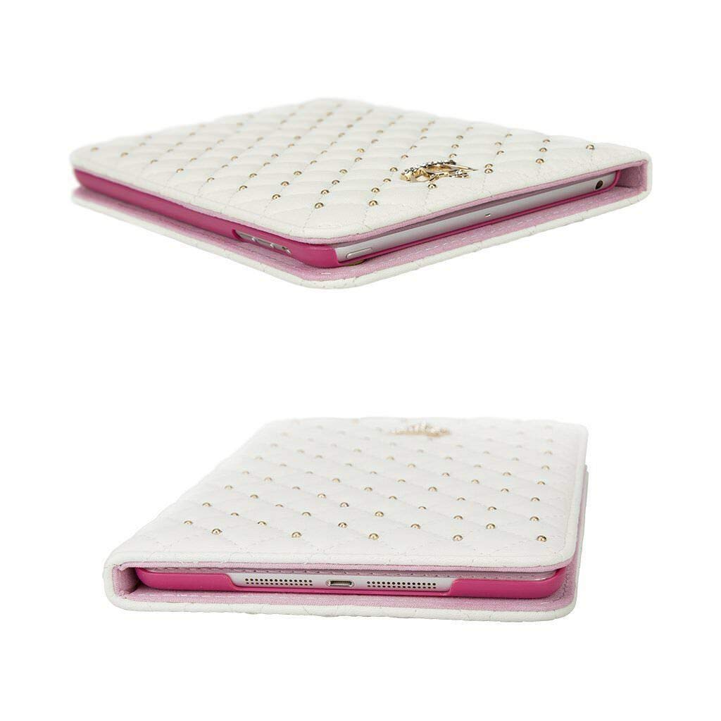 Elegant Diamond Bling PU Leather Case for iPad 9.7 Inch (6th/5th Gen 2018/2017 & iPad Air 2/Air) - Auto Sleep/Wake, Shockproof Folio Stand Cover - Perfect for Work, School & Travel (White)