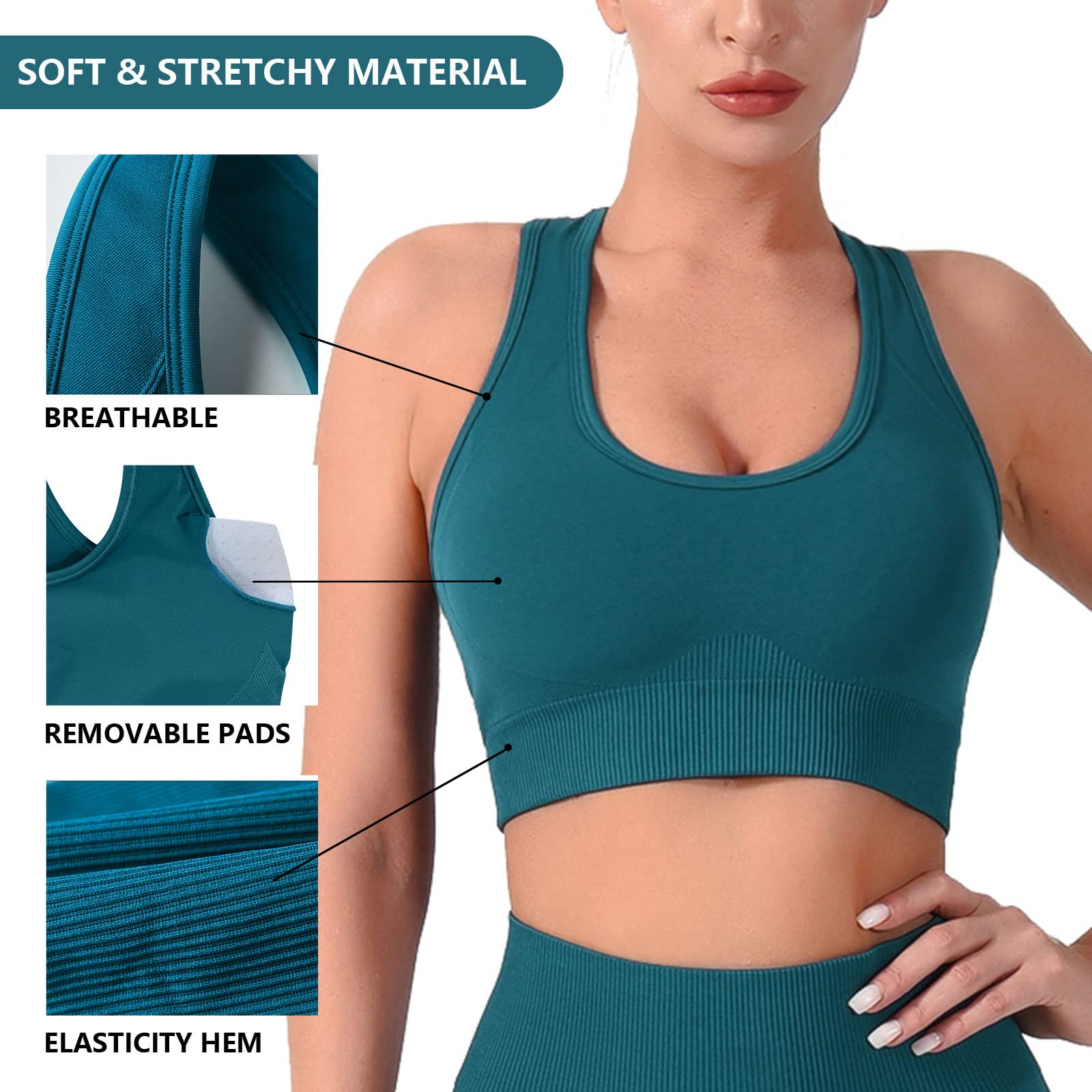 High Support Seamless Padded Racerback Sports Bras for Women - Yoga, Gym, Running & Workout - Comfortable & Breathable for Active Lifestyles