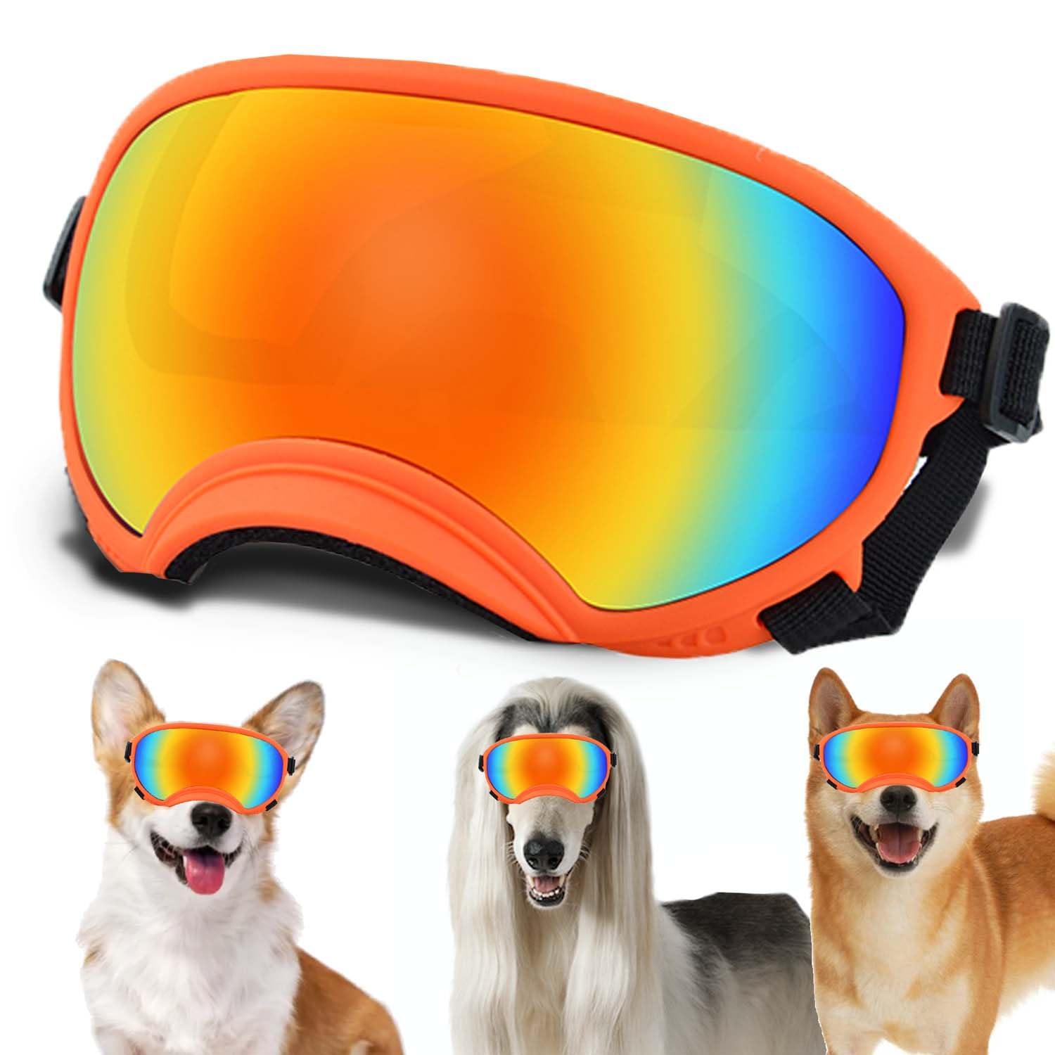 UV Protection Small Dog Sunglasses with Adjustable Strap - Windproof Puppy Sunglasses for Eye Protection - Soft Comfortable Dog Goggles for Outdoor Activities, Beach & Car Rides