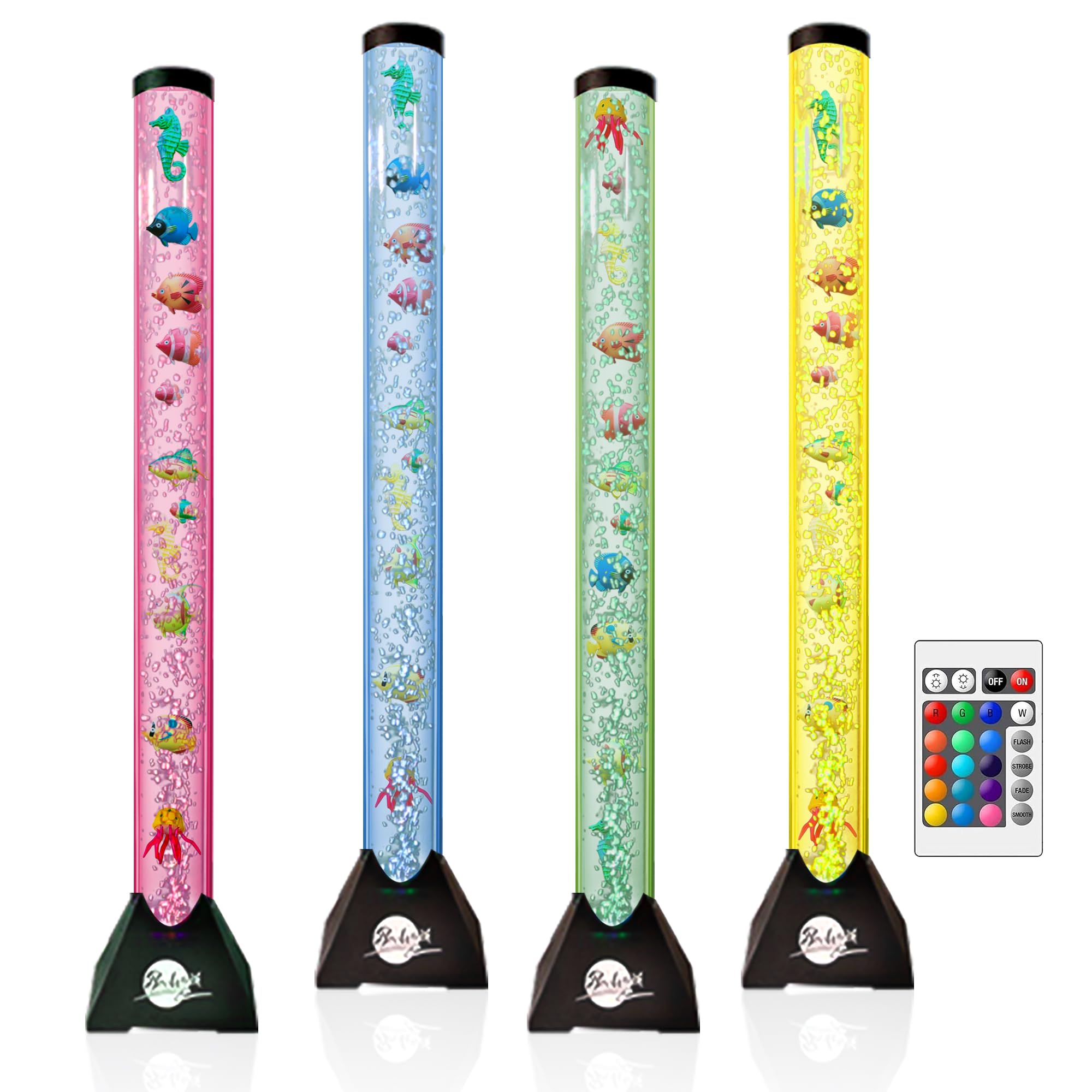 Brewish 4FT Sensory LED Water Bubble Fish Tube Floor Lamp - 16 Color Changing Light Effects, Remote Control with 12 Fishes - Fake Aquarium Tank Night Light for Kids, Autism, Adults - Perfect for Bedroom, Living Room, Relaxation & Sensory Therapy