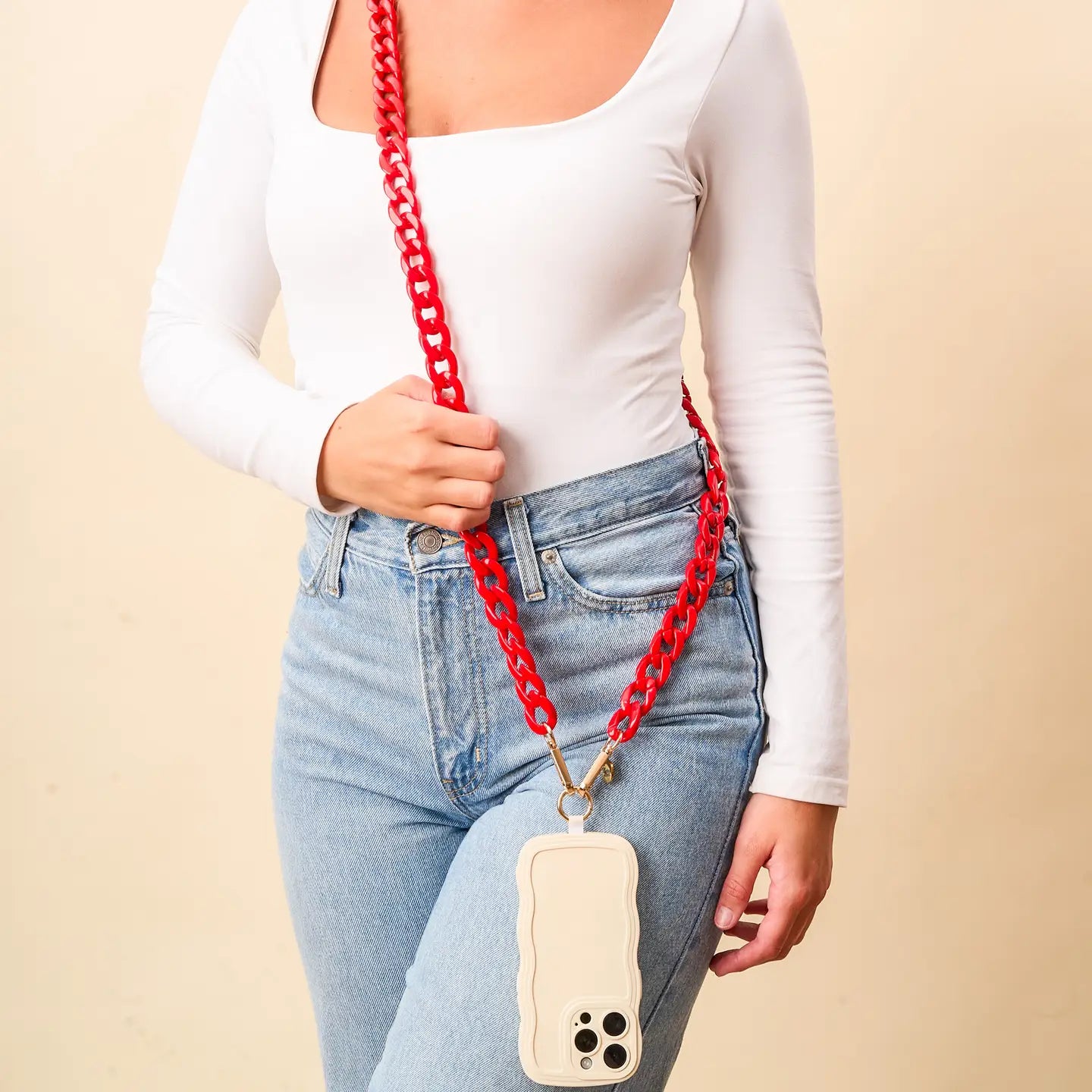 Red Crossbody Phone Holder with Adjustable Chain - Perfect for Hands-Free Convenience at Concerts, Travel, and Shopping