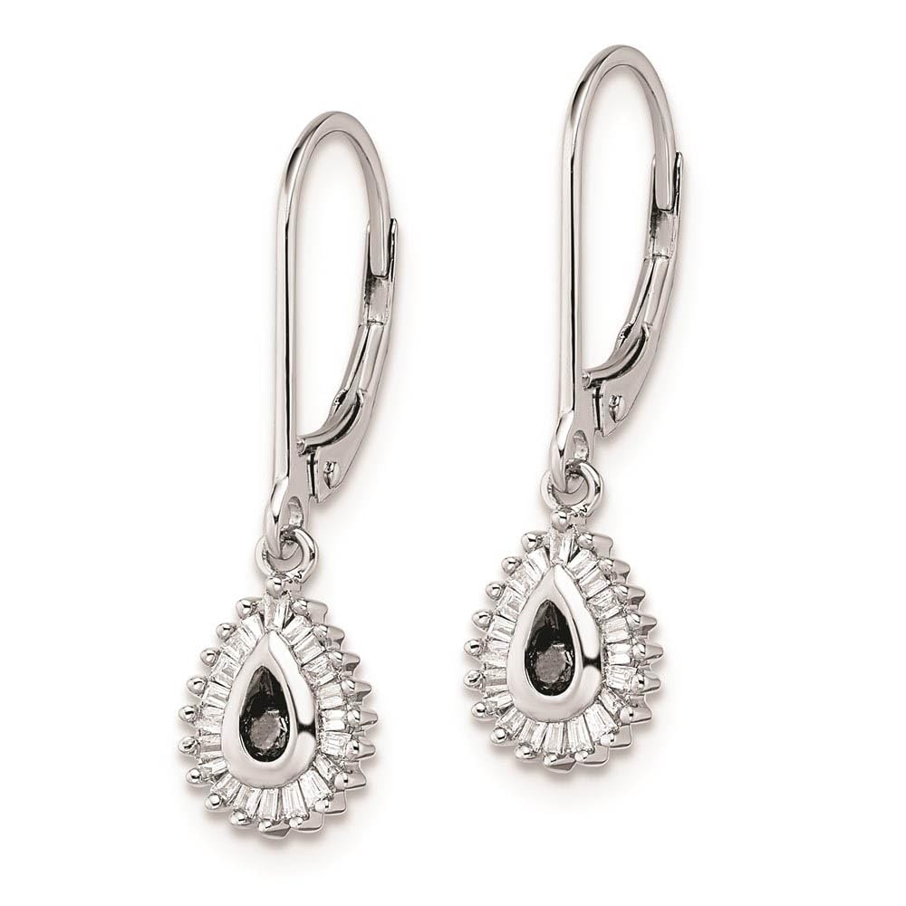 Black & White Diamond Teardrop Sterling Silver Lever Back Earrings for Women - Elegant Dangle Drop Earrings for Wedding, Party & Evening Wear