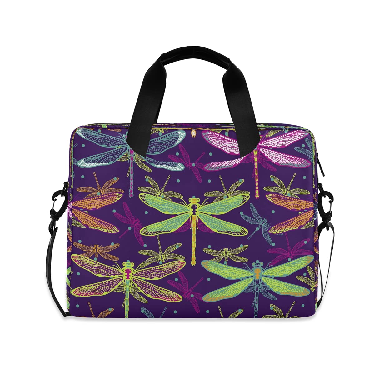 15.6 Inch Dragonfly Pattern Laptop Messenger Bag - Waterproof Computer Case with Adjustable Shoulder Strap for Men & Women - Perfect for Travel, Work & School (Colorful Animal Design)