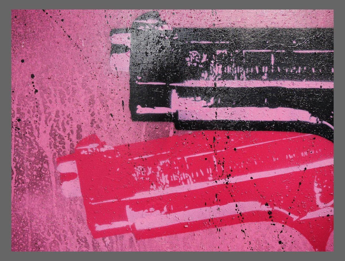 Bang Bang Warhol Two 140cm x 100cm Guns Pink Pop Art Canvas Print - Andy Warhol Inspired Wall Decor for Living Room, Bedroom & Office