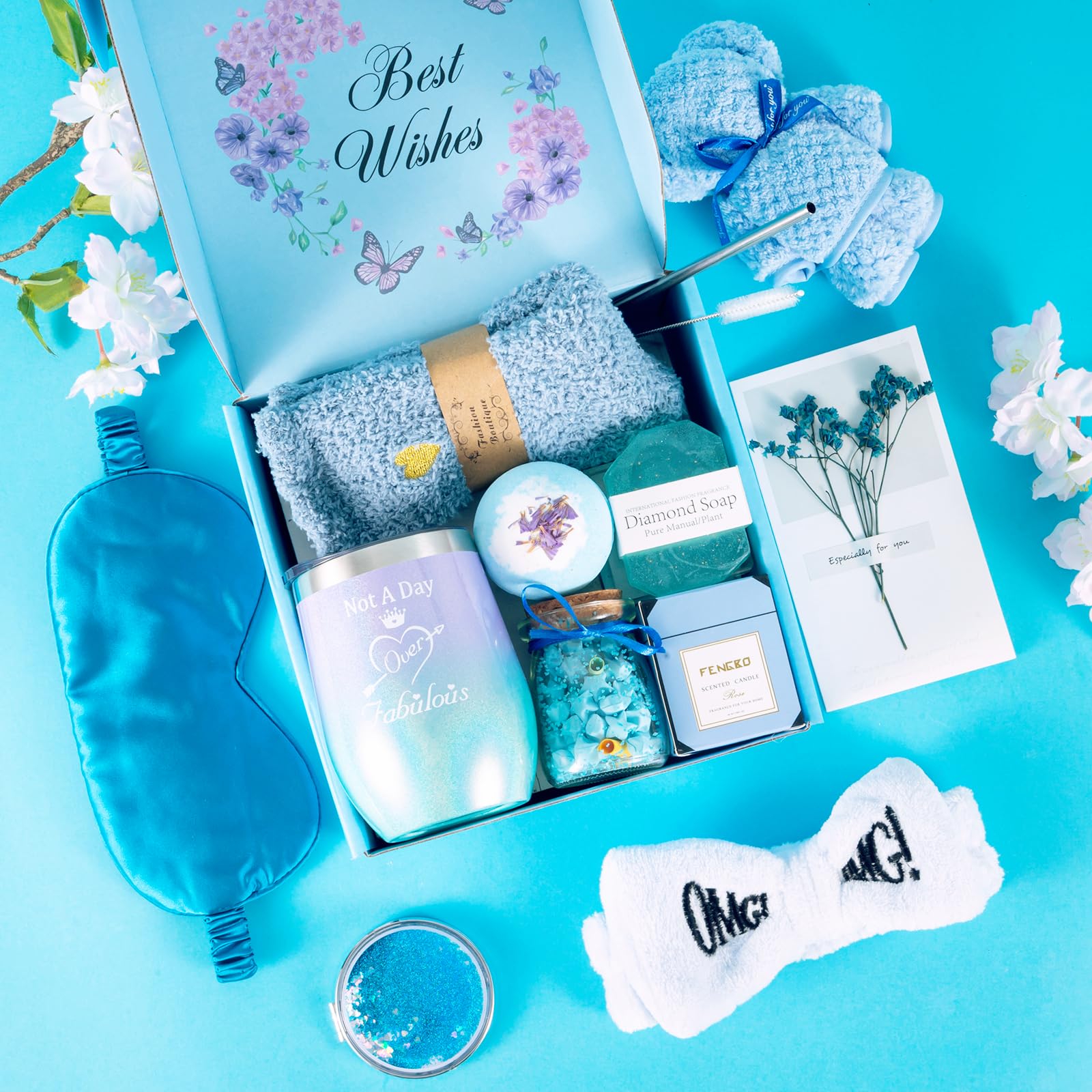 Unique Blue Gift Basket for Women - Birthday Gifts for Best Friend, Mom, Sister & Girlfriend | Thoughtful Friendship Gift Set with Premium Gift Box | Perfect for Birthdays, Anniversaries & Special Occasions