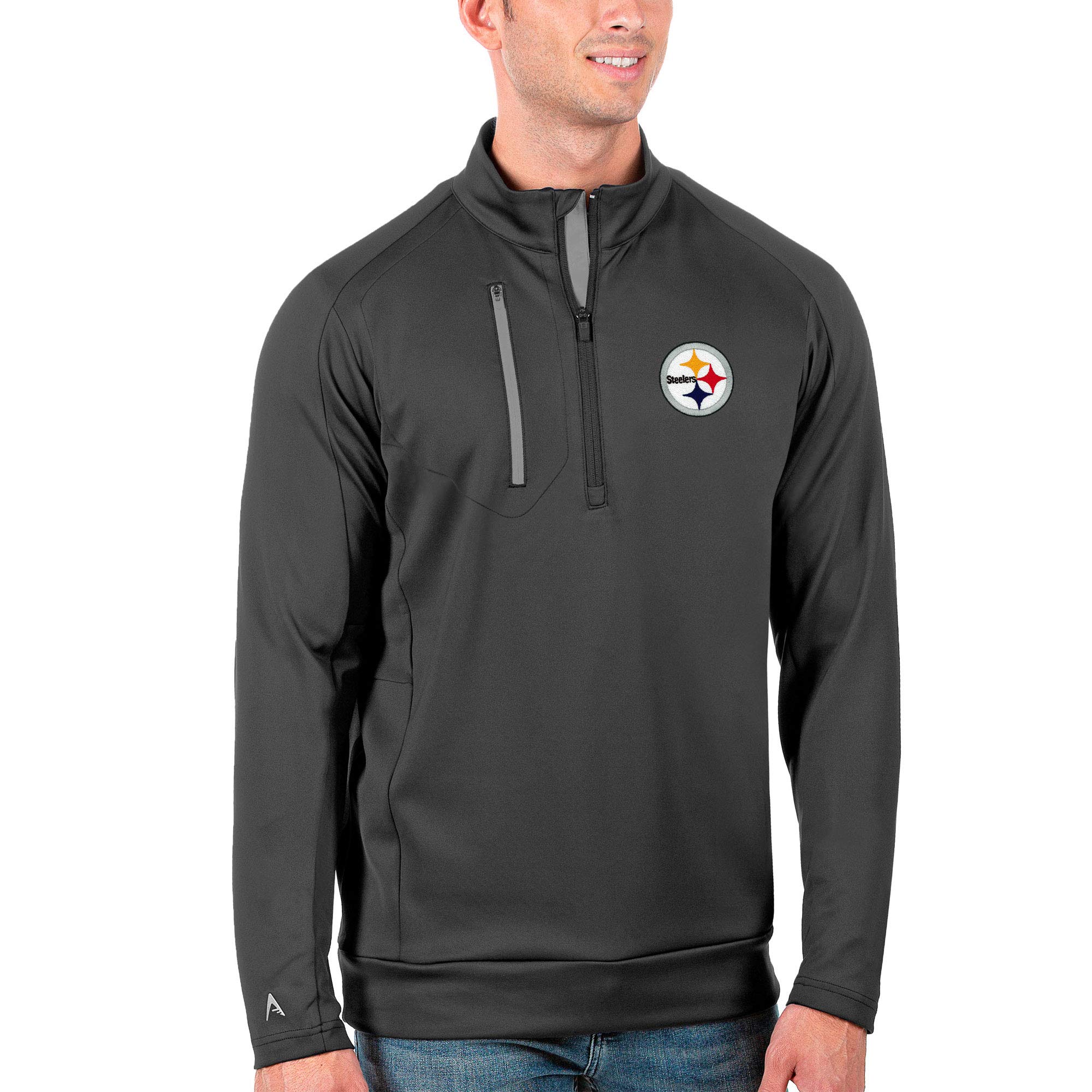 Antigua Men's Charcoal/Silver Pittsburgh Steelers Quarter-Zip Pullover Jacket - NFL Fan Gear for Game Day & Casual Wear